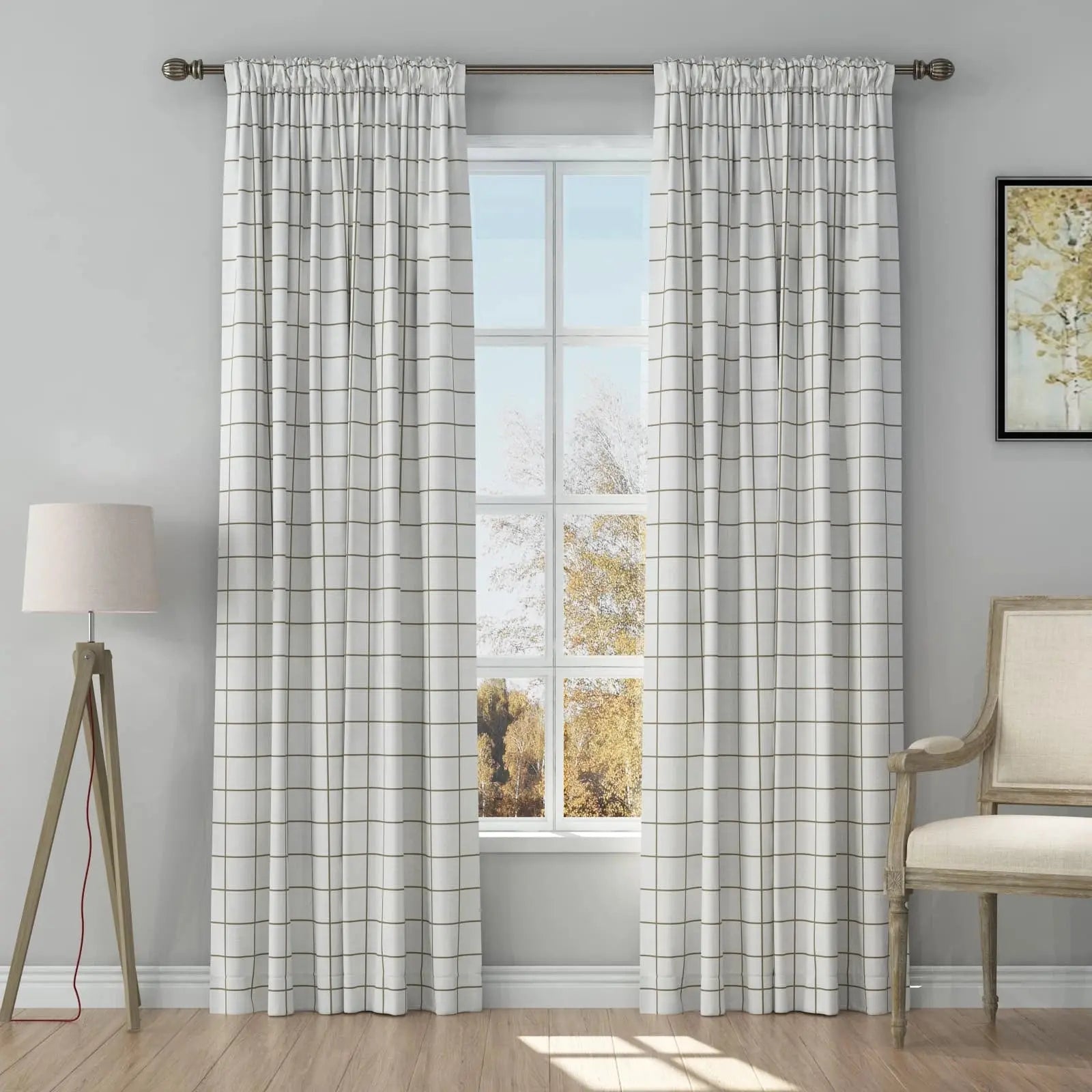 Stefana Silver Print Linen Curtains - Soft Top Blackout Drapes for Living Room & Bedroom Window Treatments