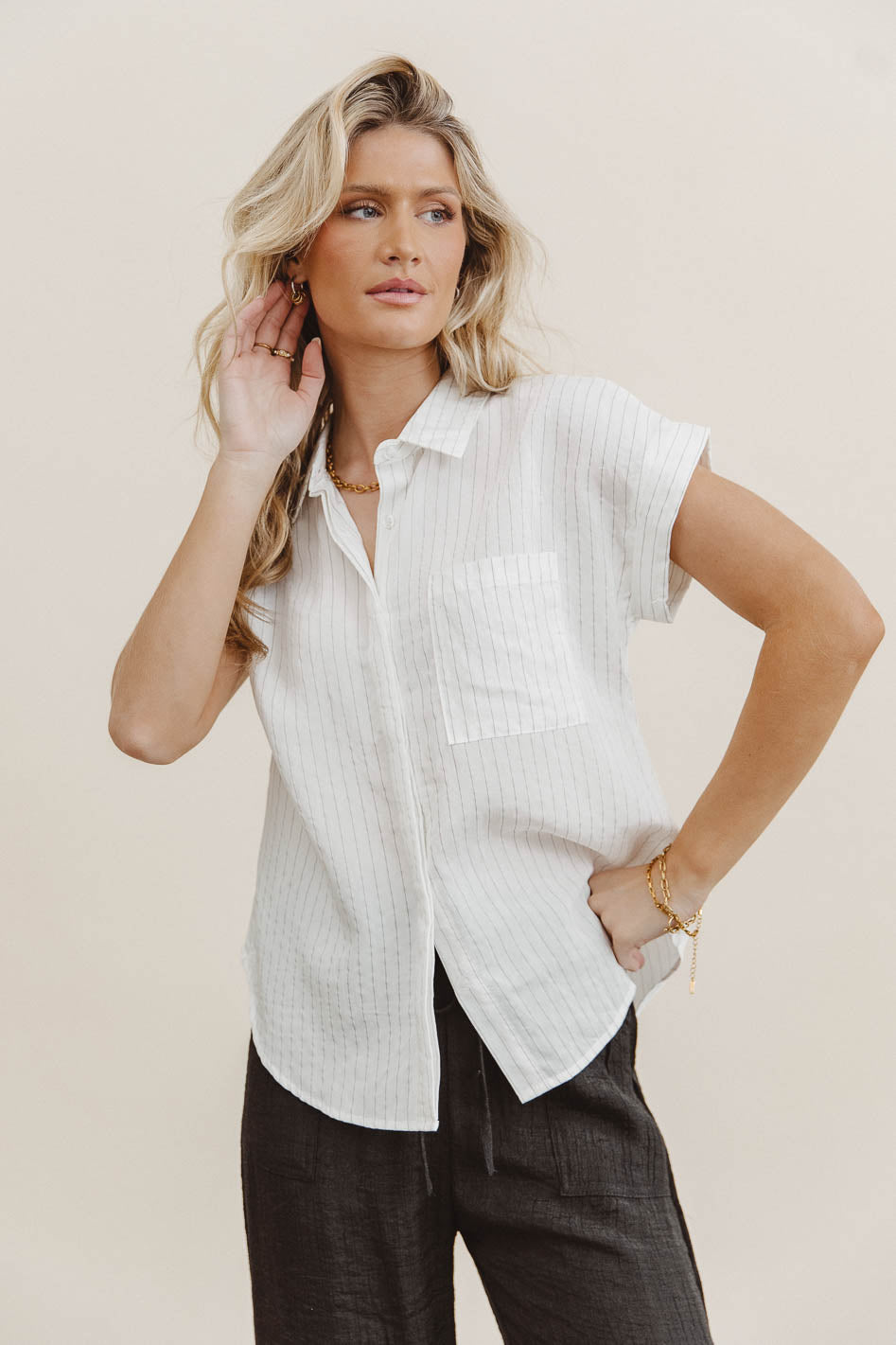 Kepner Women's Pinstripe Blouse - Stylish Button-Up Shirt for Office & Casual Wear | Final Sale