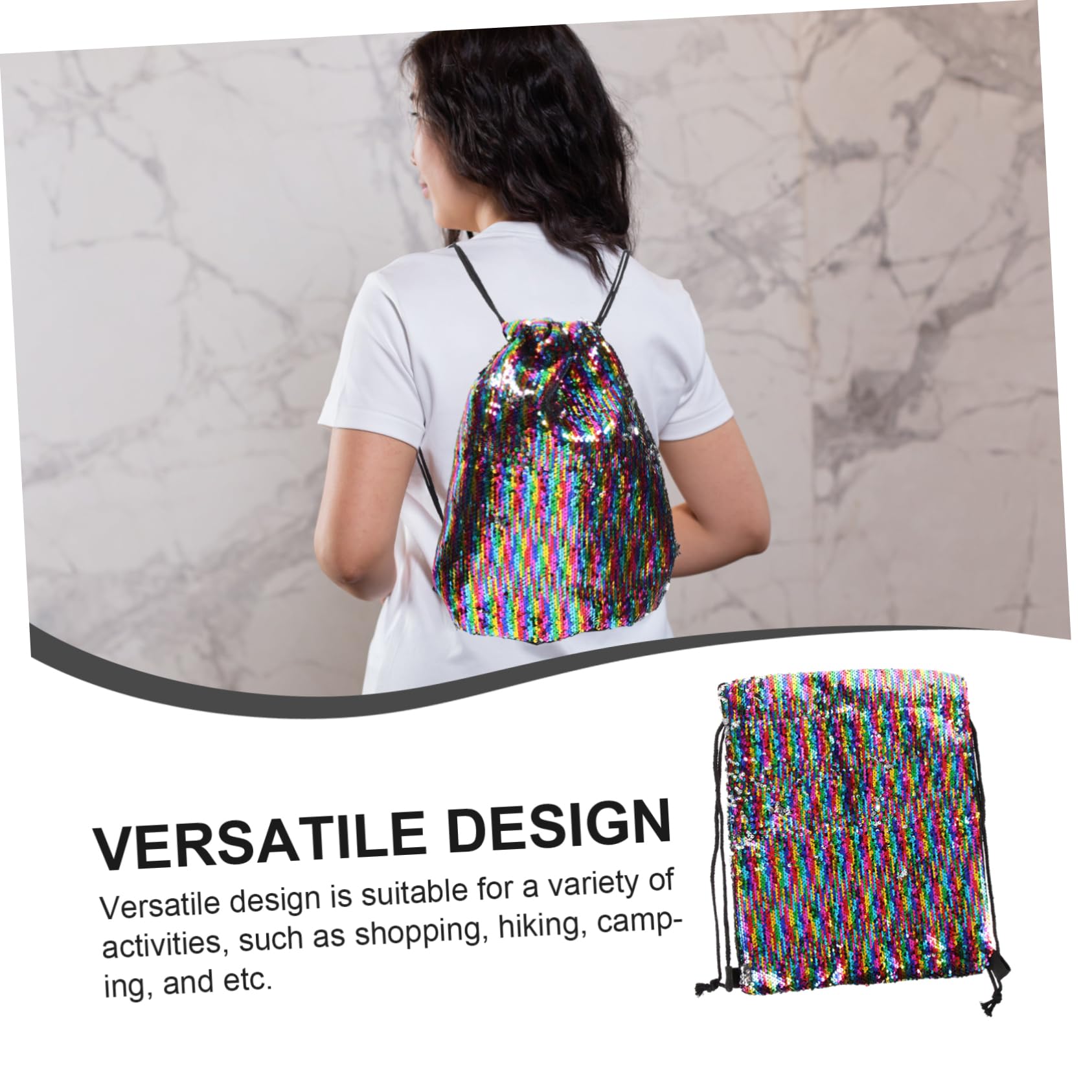 Sparkly Sequin Drawstring Backpack for Women & Men - Lightweight Gym Bag for Sports, Swimming, Travel & Outdoor Activities - Water-Resistant Polyester Mesh Storage Pouch - Perfect for Fitness, Beach, Yoga & Festival Use
