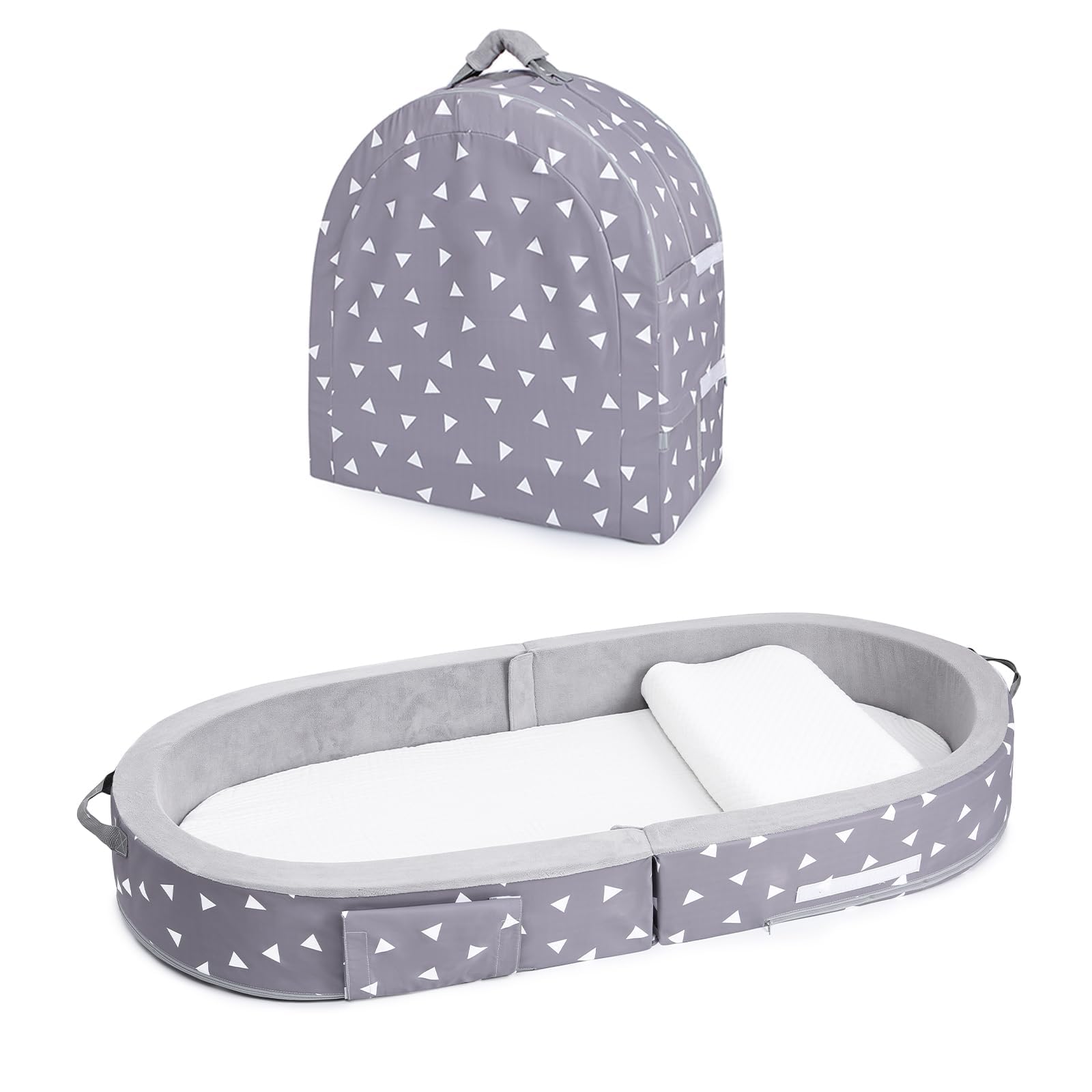 Foldable Toddler Floor Bed with Safety Rails - Portable Travel Cot for Kids & Toddlers - Lightweight Foam Sleeping Mat for Home, Camping & Sleepovers