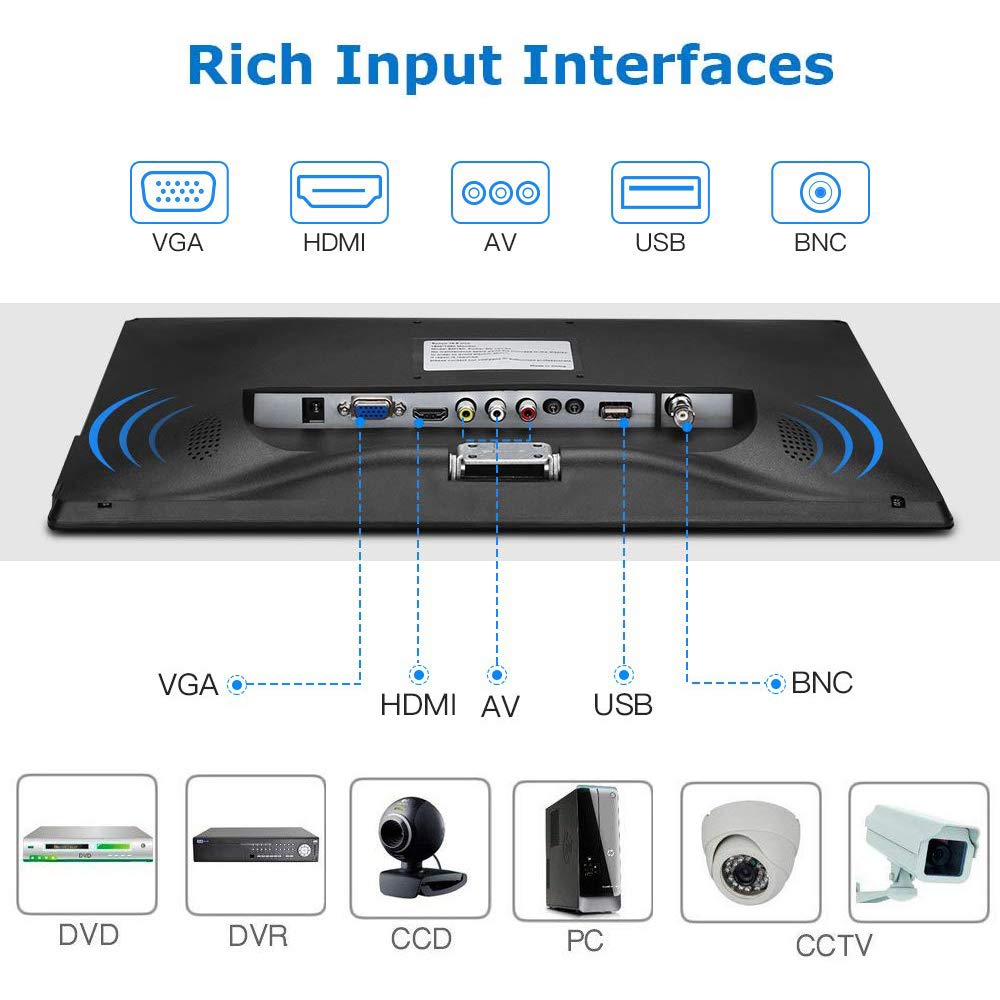 Upinva 11.6 Inch CCTV Security Monitor - Full HD 1920x1080 Resolution, HDMI/AV/BNC/VGA/USB Inputs for Surveillance Cameras & Computer Display - Ideal for Home Security Systems & Business Monitoring