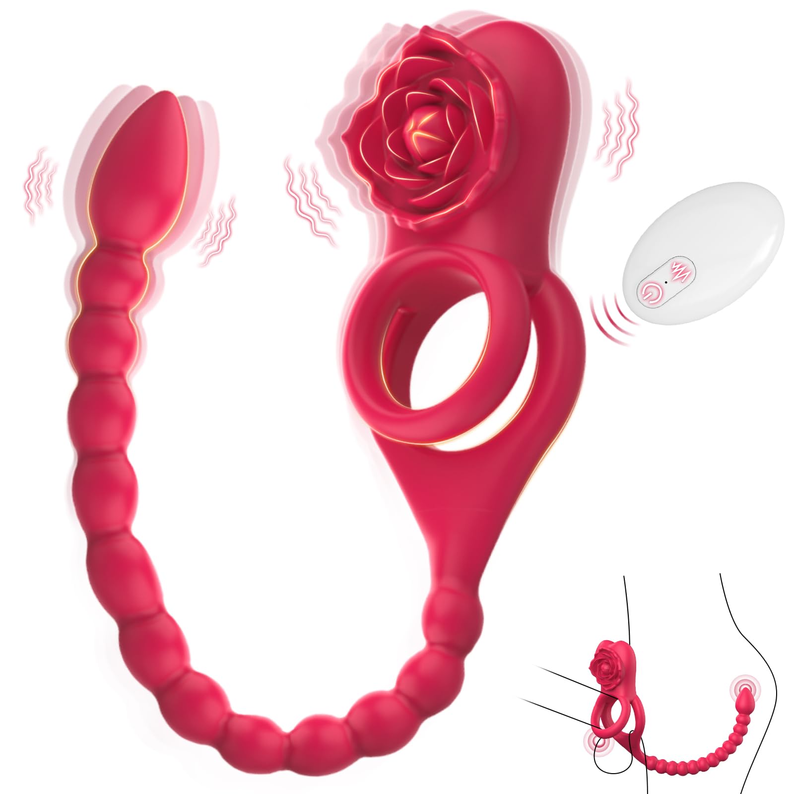 Upgraded Vibrating Penis Ring Sleeve with Rose Clitoral Stimulator - Remote Control Cock Ring & Anal Butt Plug Prostate Massager - 10 Vibration Modes for Couples - Adult Sex Toys for Men & Women - Perfect for Romantic Nights & Spicing Up Your Relationship