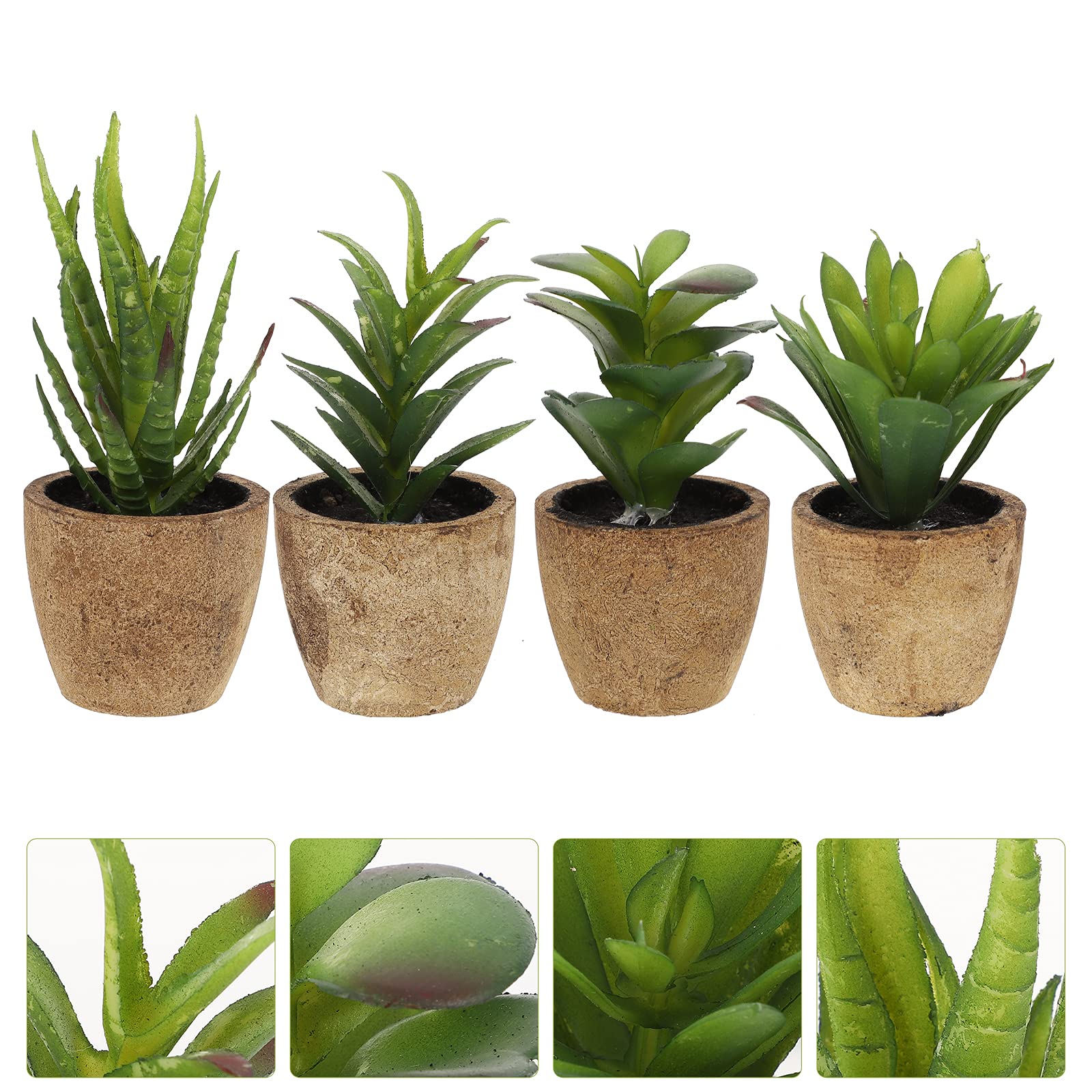 4pcs Realistic Artificial Succulent Bonsai Plants - Fake Plastic Desktop Decor for Home Office Desk, Zen Garden, Wedding Centerpiece & Shelf Decoration