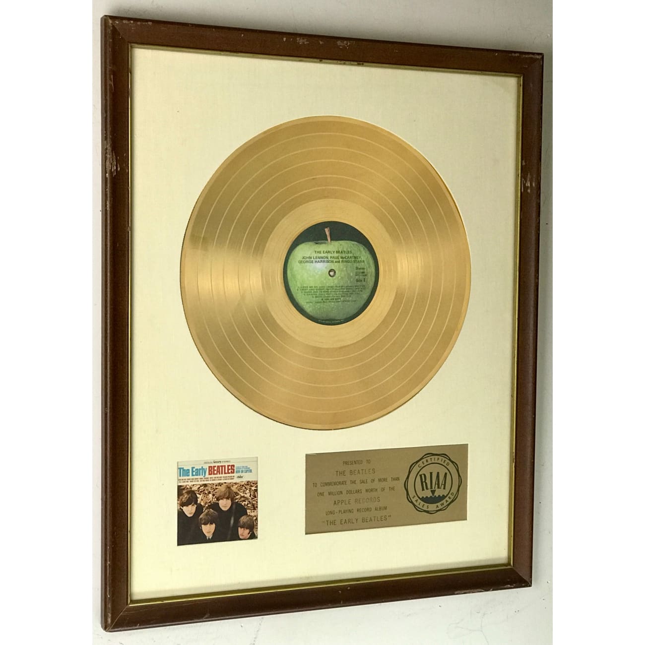 The Beatles - The Early Beatles RIAA Gold Album Award Presented to The Beatles | Rare Collectible Music Memorabilia for Beatles Fans & Music Enthusiasts | Perfect for Display in Home, Office or Music Studio