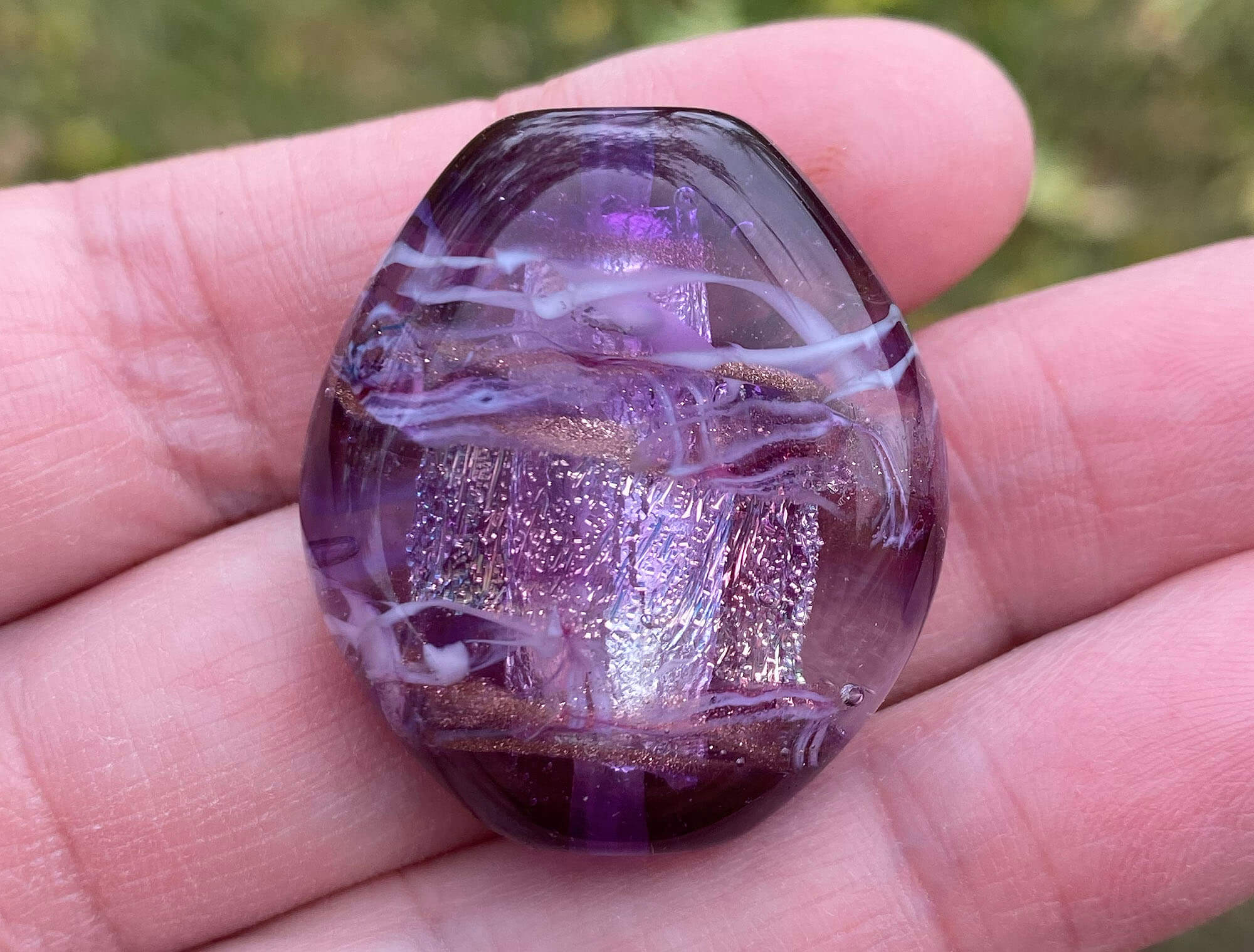 Handmade Purple Shimmer Lampwork Glass Focal Bead for Jewelry Making - Perfect for Necklaces, Bracelets & DIY Craft Projects