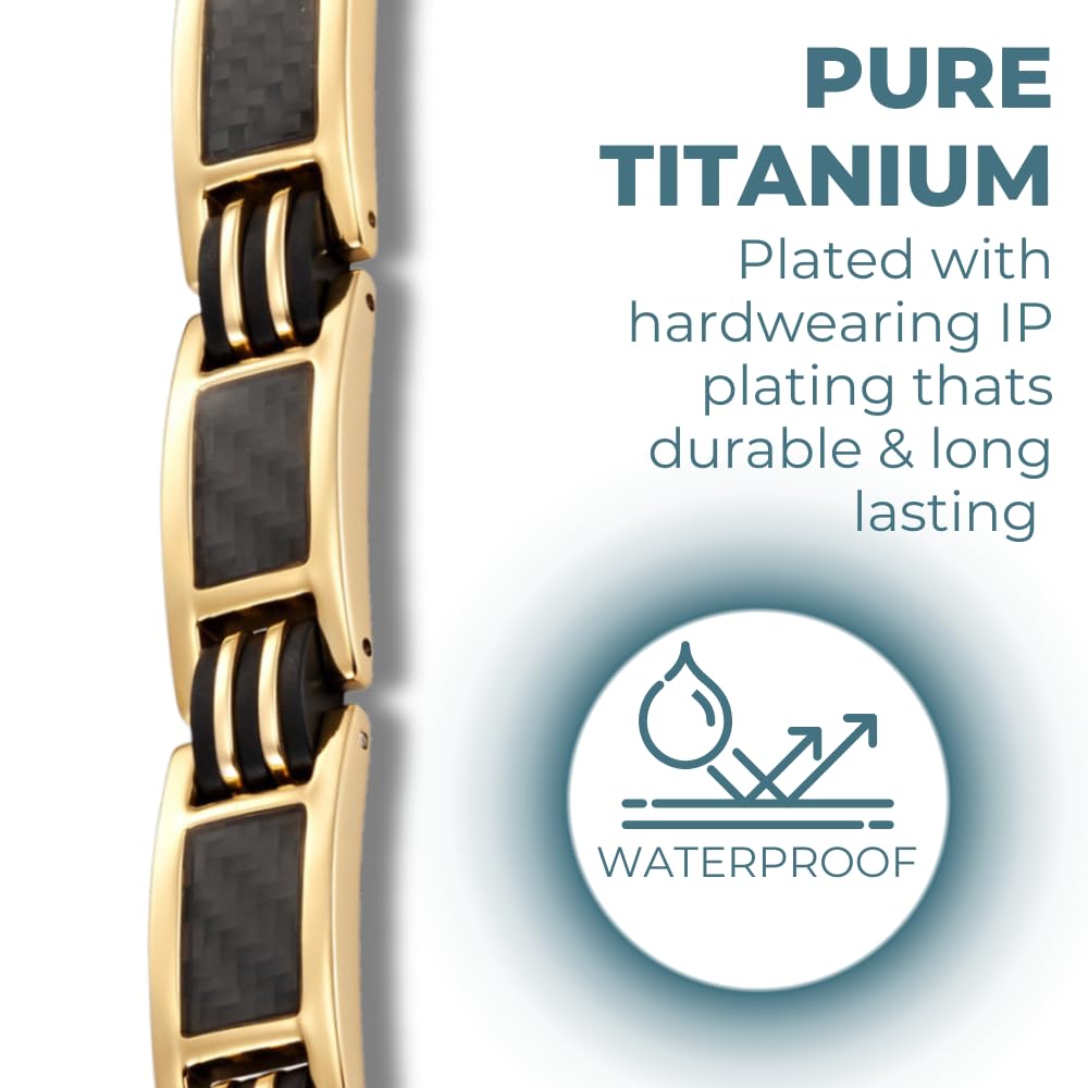 Willis Judd Men's Titanium Bracelet with Black Carbon Fiber - Adjustable Gold Style Bracelet for Men - Perfect for Casual Wear, Gifts & Special Occasions