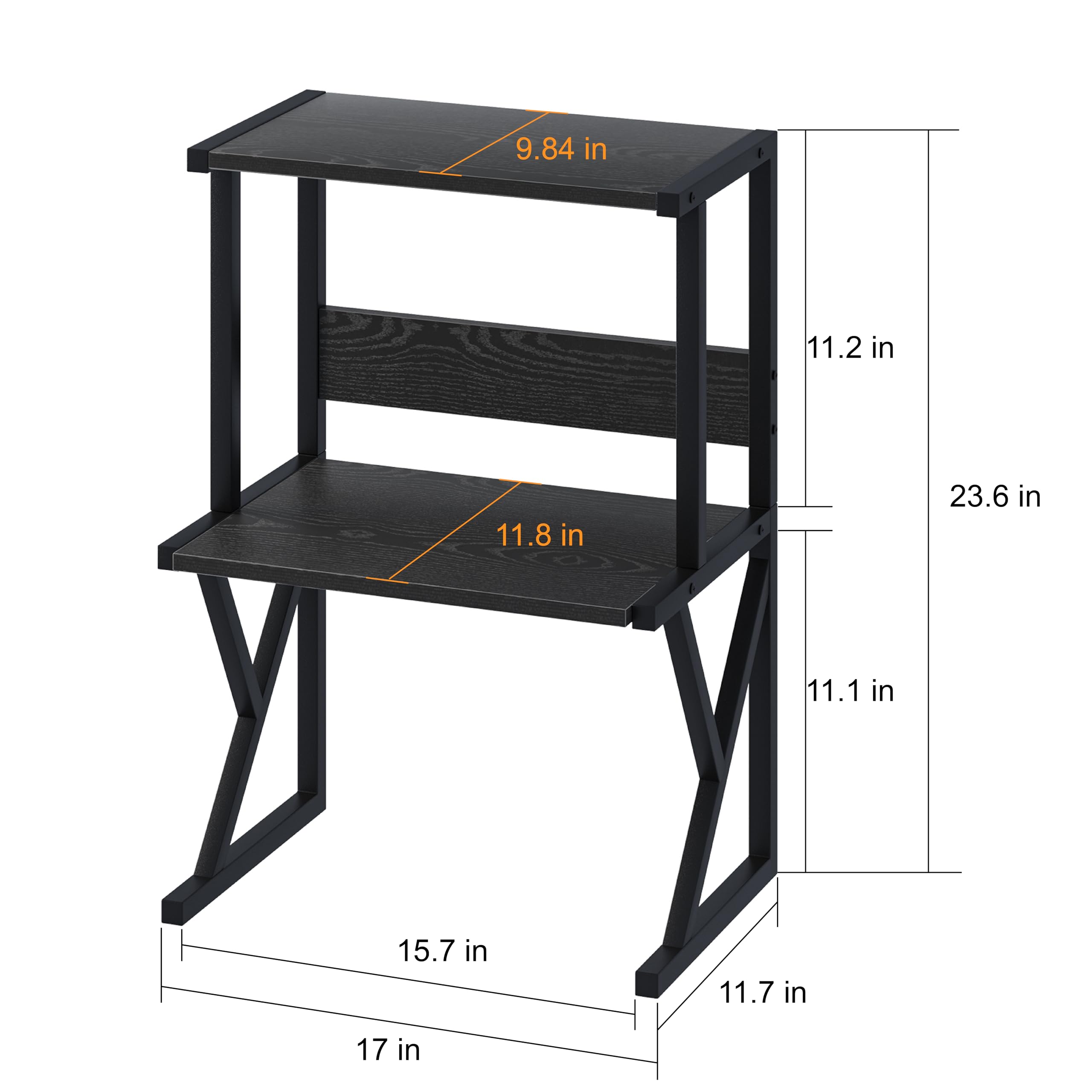 aboxoo 3-Tier Wooden Desktop Printer Stand with Storage Shelves - Under Desk Organizer for Fax Machine, Scanner & Home Office Supplies (Black) - Perfect for Small Spaces & Clutter-Free Workspaces