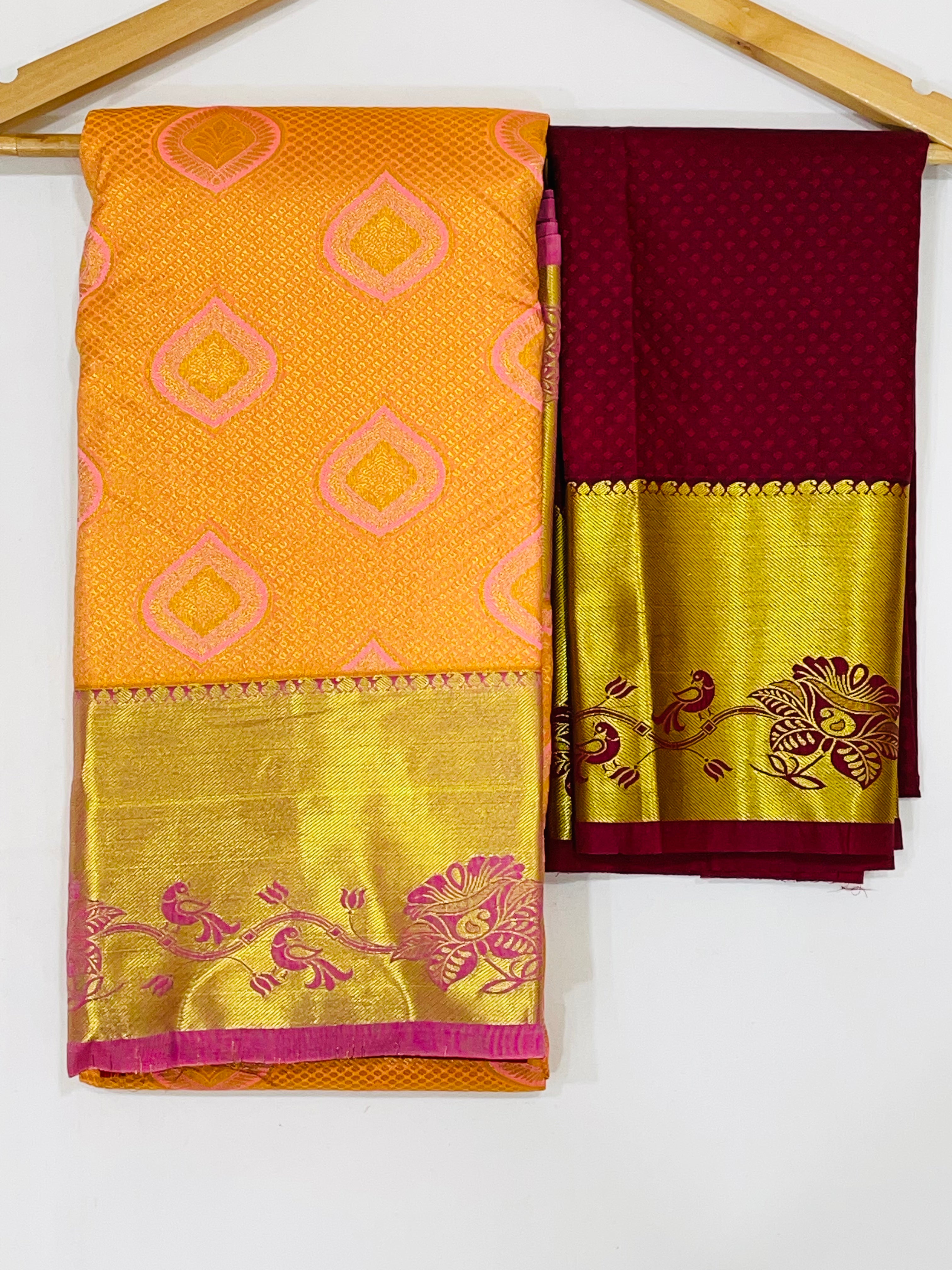 Elegant Orange Pure Kanchi Silk Saree for Women - Traditional Indian Bridal & Party Wear - Perfect for Weddings, Festivals & Special Occasions