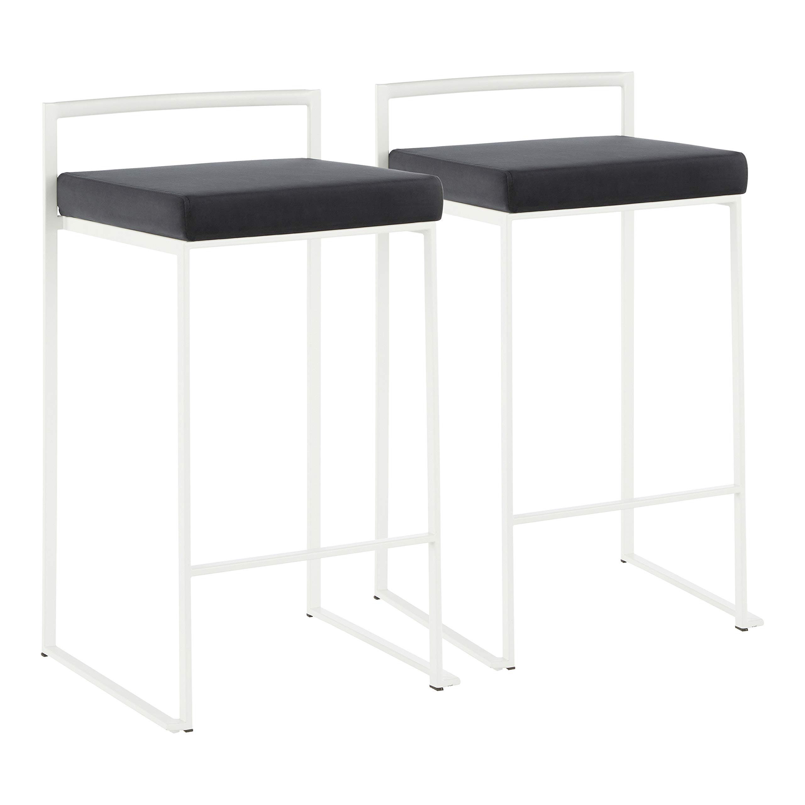 White Metal Fuji Stacker Counter Stools - Set of 2 Kitchen Island Bar Stools, Counter Height Chairs for Dining & Entertaining - Perfect for Kitchen Counters, Breakfast Bars & Home Decor