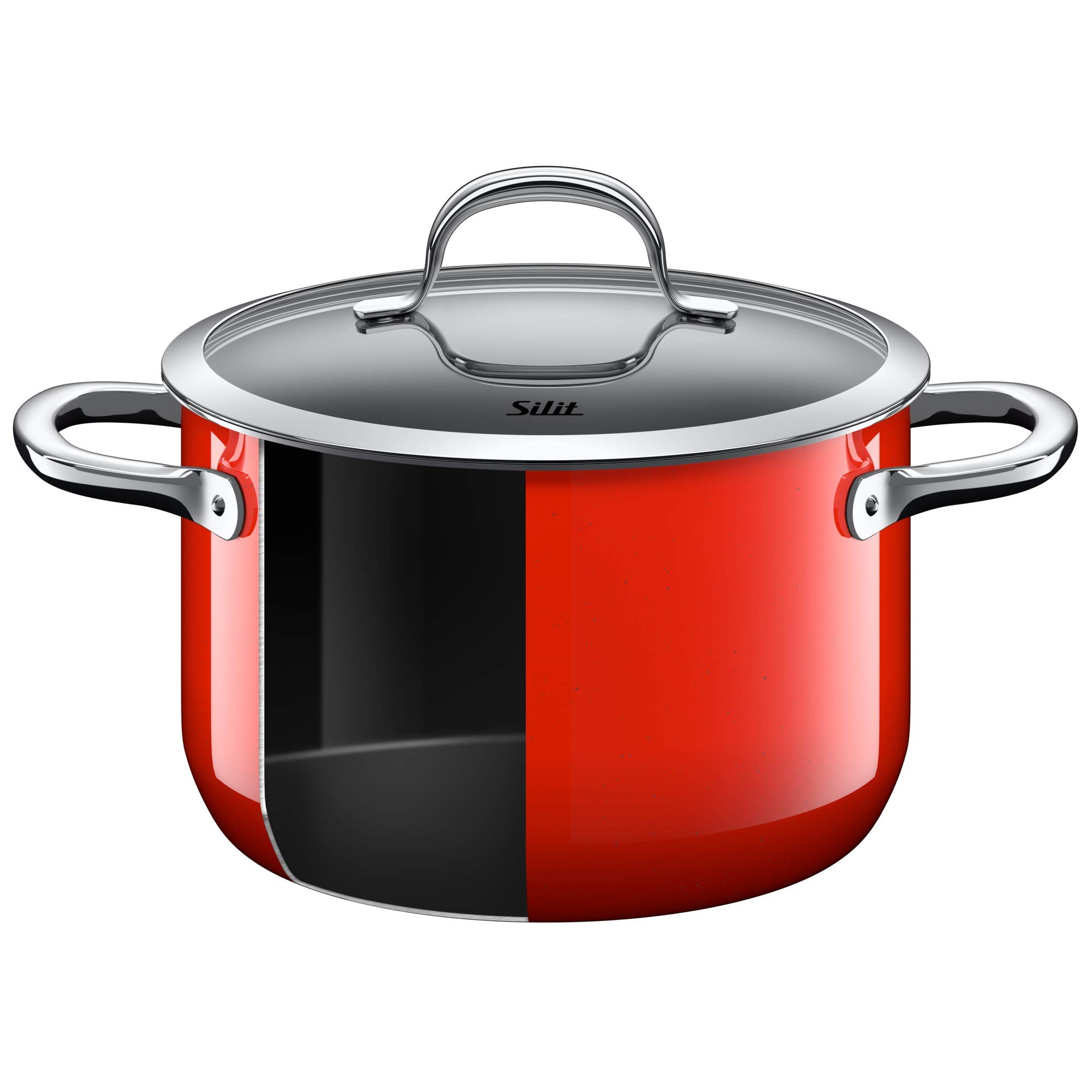 Silit 4.4L (24cm) Passion Red Ceramic Pot with Glass Lid - Made in Germany, Induction Hob & Dishwasher Safe - Perfect for Soups, Stews & Slow Cooking