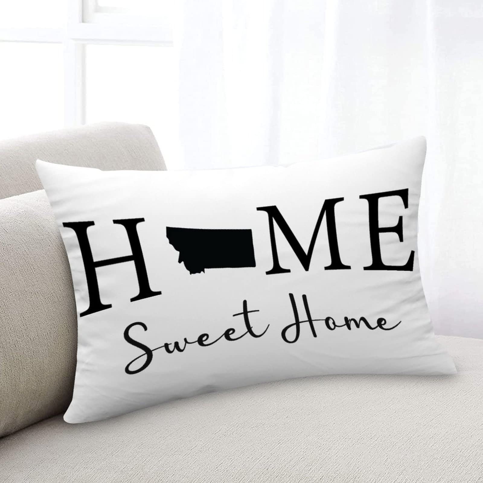 Montana State Map Decorative Throw Pillow Covers - 12x20 Inch Farmhouse Style Home Sweet Home Cushion Covers for Living Room, Bedroom & Sofa Decor - Perfect for Cozy Farmhouse, Rustic Cabin or Western Home Decor