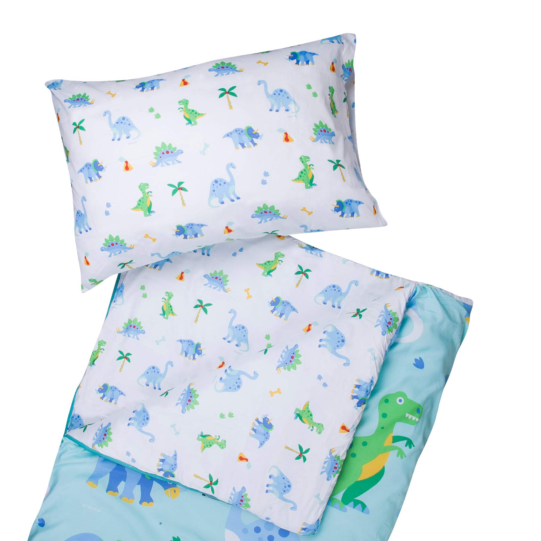 Wildkin Kids Microfiber Sleeping Bag for Boys & Girls - Dinosaur Themed with Pillow Case & Storage Sack | BPA-Free, Lightweight & Portable | Perfect for Sleepovers, Camping Trips & Travel Adventures (Olive Green Dinosaur Print)