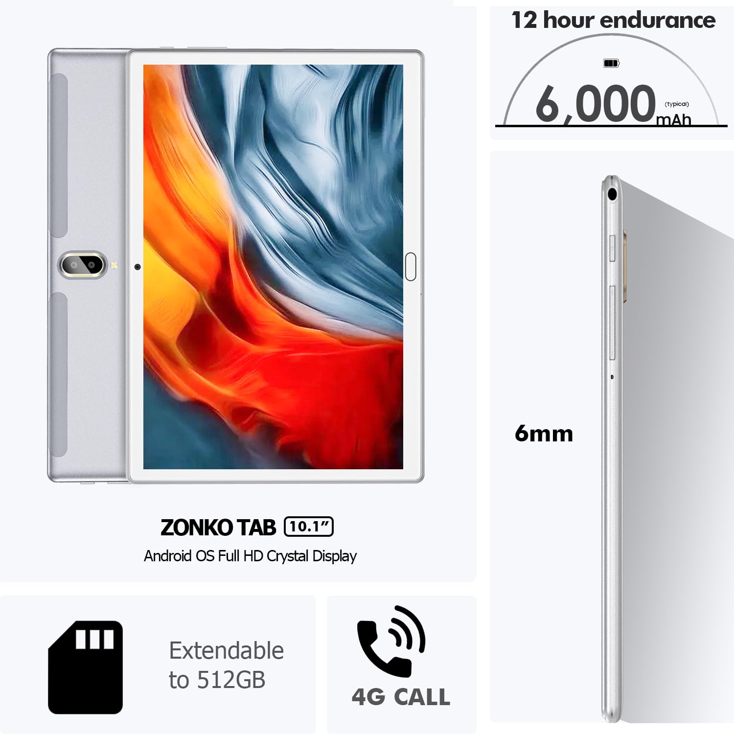 10 Inch Android 10.0 Tablet with 4G LTE, 4GB RAM 64GB ROM (Expandable to 128GB), Octa-Core Processor, 1080P FHD Display - Includes Keyboard, Mouse & Stylus Pen - Perfect for Work, Study & Entertainment (Silver)