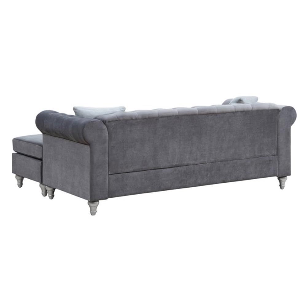 Glory Furniture Raisa Velvet Sofa Chaise in Gray - Luxurious Modern Sectional Couch for Living Room, Lounge & Home Theater