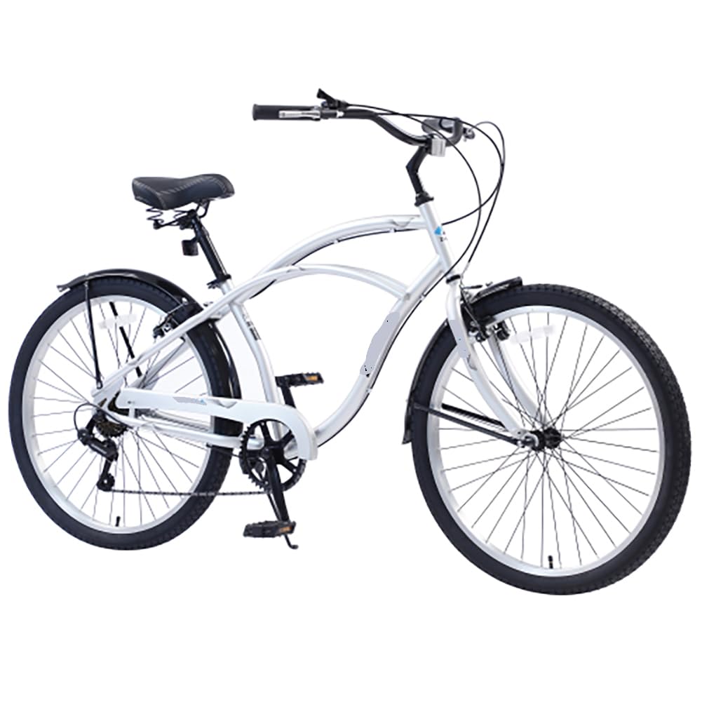26 Inch Cruiser Bike for Men & Women - 7 Speed Drivetrain with Front & Rear V Brakes, Fenders - Perfect for Beach Riding, Commuting & Leisure Cycling