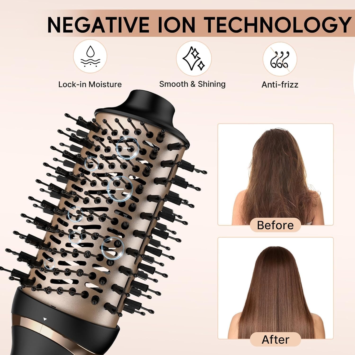 Nicebay 2-in-1 Hair Dryer Brush - Professional Blow Dryer & Styling Brush for Drying, Straightening, Curling & Volumizing Hair | Oval Hot Air Brush with 3 Attachments & Adjustable Temperature | Perfect for Salon-Quality Blowouts at Home, Travel & Daily Styling