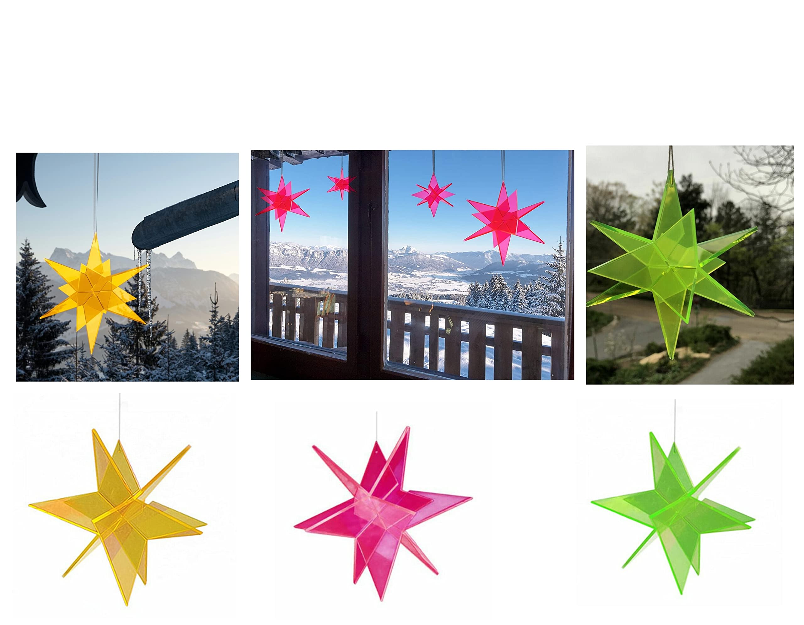 5.5 Inch Yellow Hanging Star Decor with Clear Wire & Hook - Set of 3 Solar-Themed Wall Ornaments for Bedroom, Nursery, or Outdoor Patio Decorations