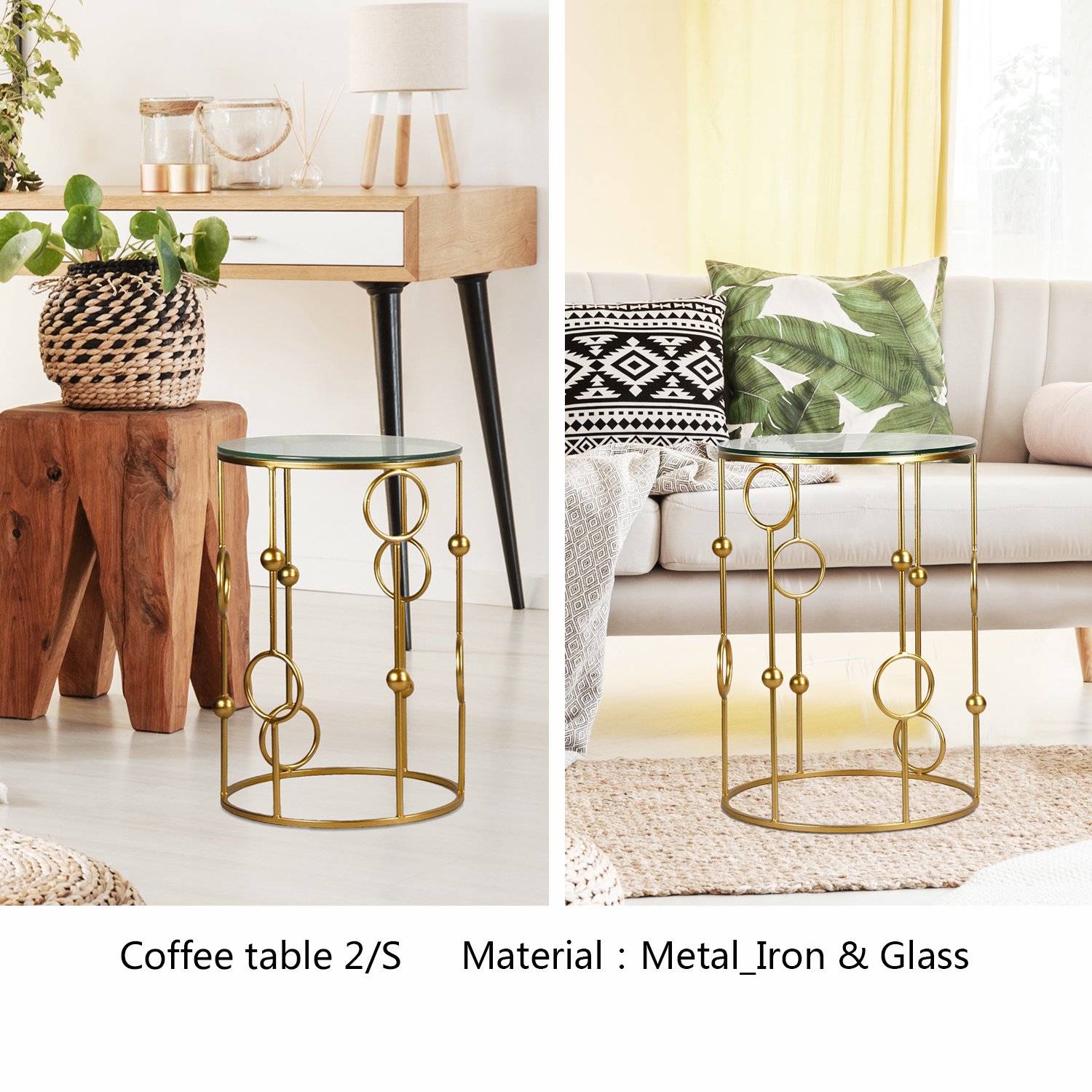 Joveco Set of 2 Gold End Tables - Round Nesting Coffee Tables with Metal Base, Mid Century Modern Side Tables for Living Room, Bedroom & Entryway - Perfect for Small Spaces & Home Decor (Gold)