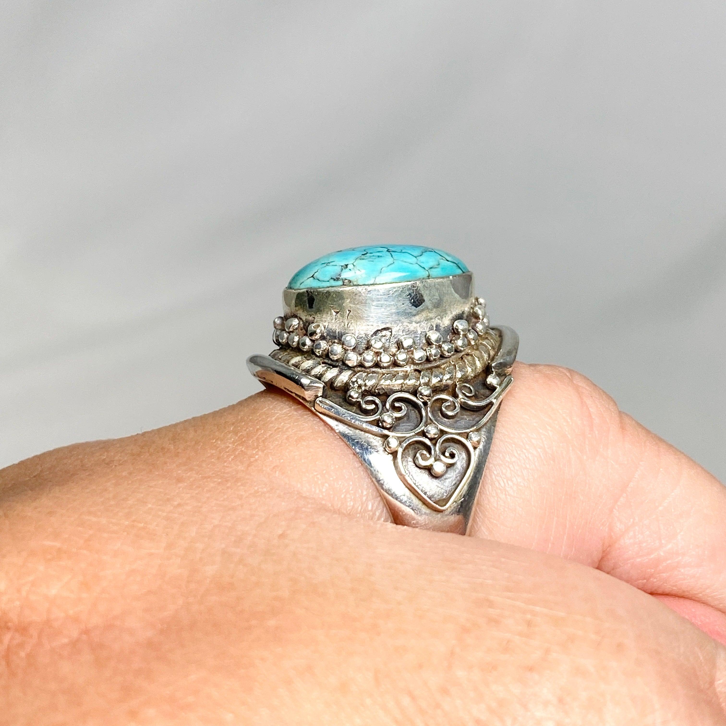 Boho Style Turquoise Ring KRGJ3244 - Handmade Sterling Silver Jewelry for Women, Perfect for Festivals, Beach Parties & Everyday Boho Fashion