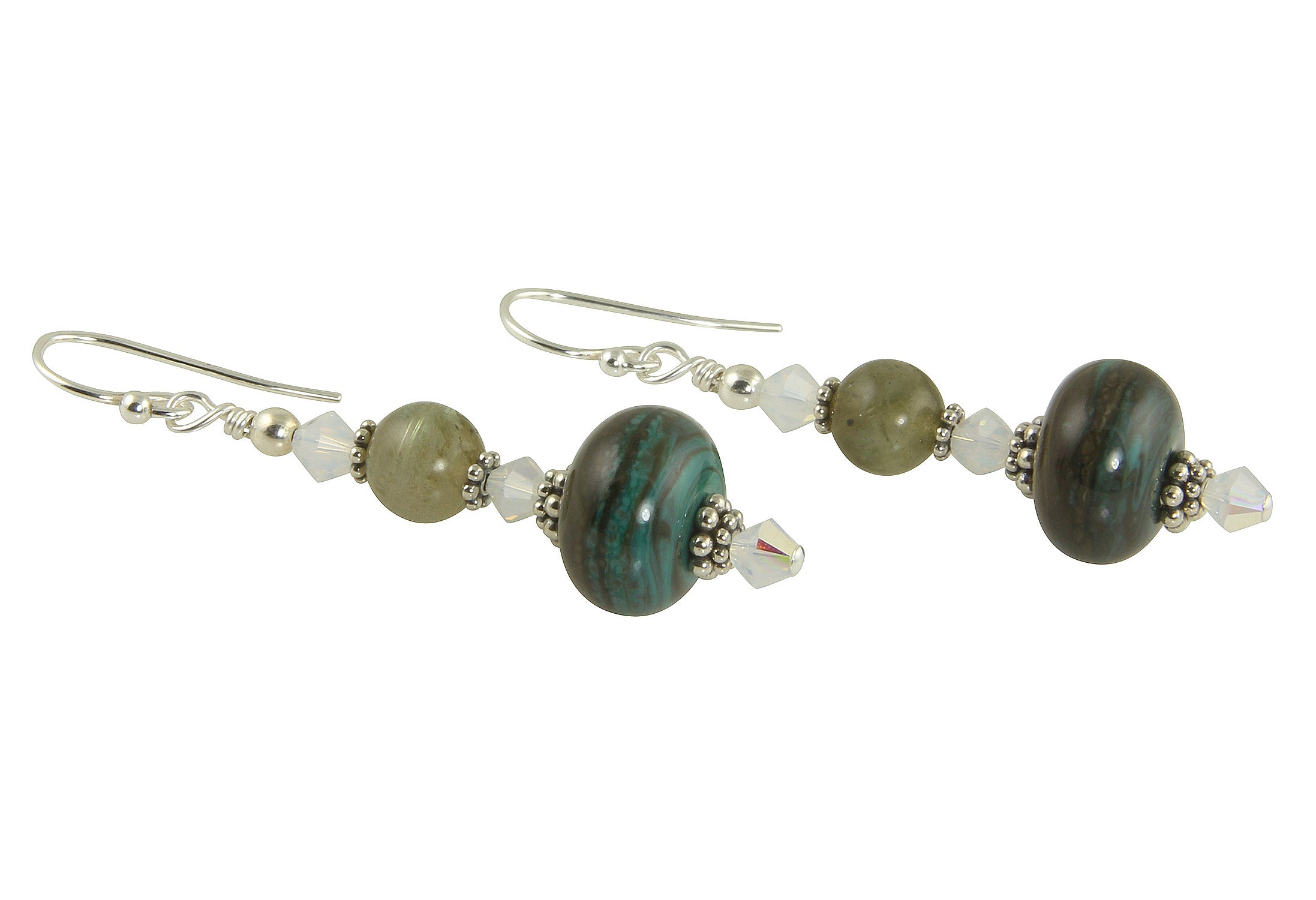 Handmade Verde Gray Lampwork Bead Earrings - Unique Glass Jewelry for Women | Perfect for Casual Wear, Parties & Gift Giving