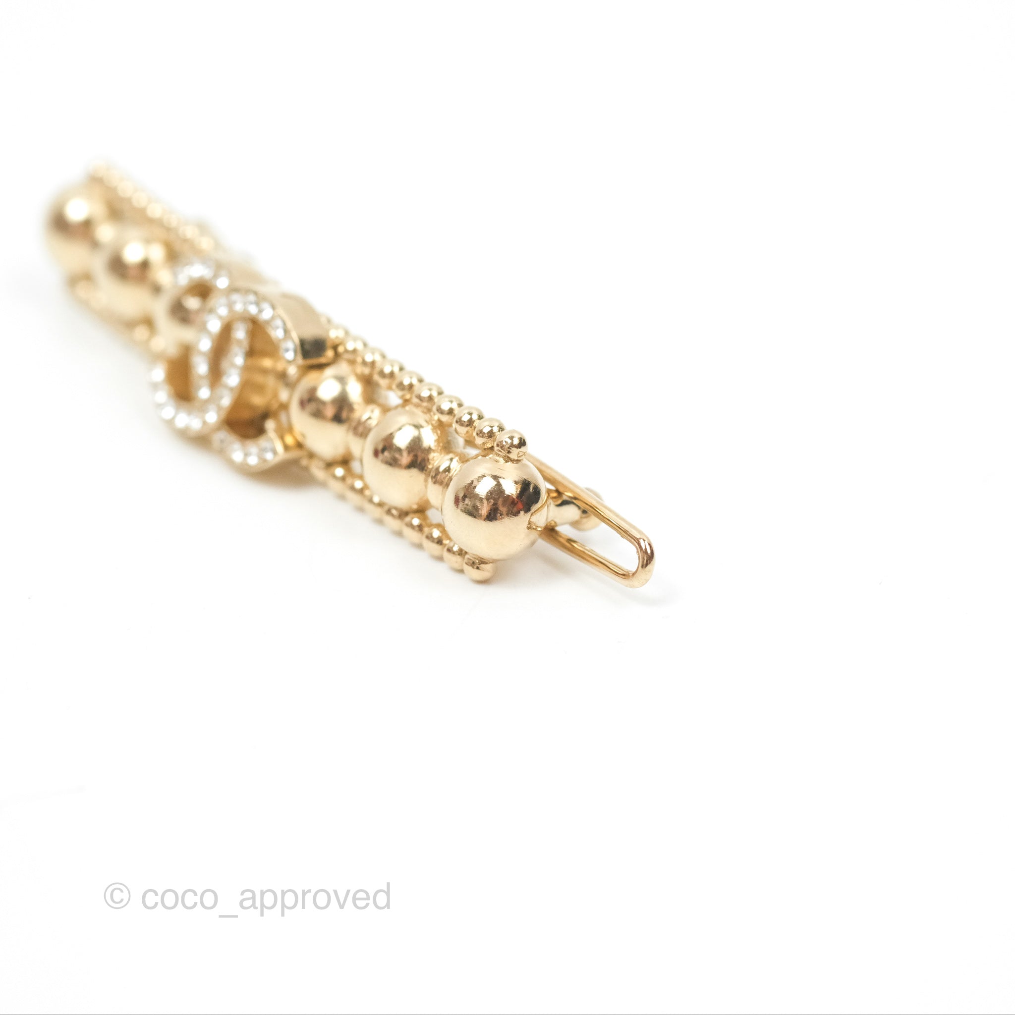 Chanel CC Crystal Beaded Hair Clip - Gold Tone Hair Accessory for Women | Perfect for Weddings, Parties & Special Occasions