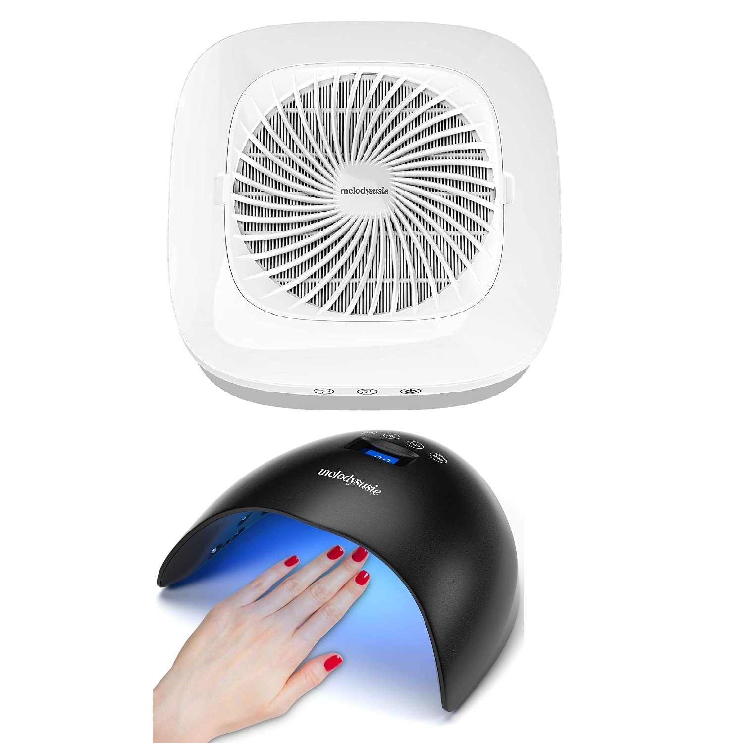 MelodySusie 48W UV LED Nail Lamp Dryer for Gel Polish with Built-in Dust Collector & Powerful Vacuum Fan - Professional Salon & Home Manicure Kit for Gel, Acrylic, Dip Powder Nails