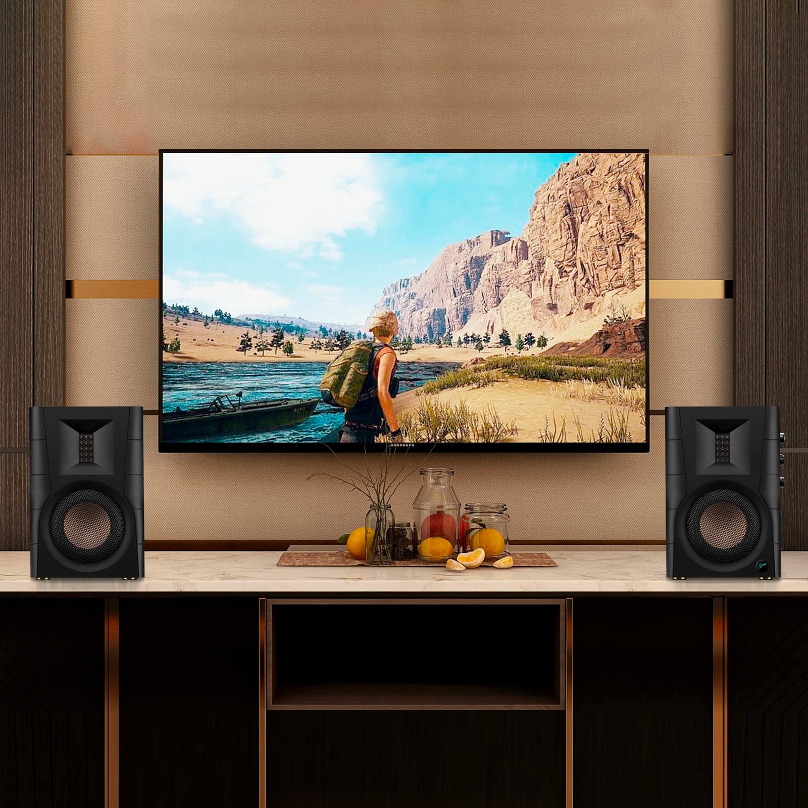 HiVi-Swans D100 Bluetooth Bookshelf Speakers - 4 Inch Powered Desktop Stereo Speakers with 62W RMS, Wood Grain Finish - Perfect for Home Theater, Gaming, Music Listening & PC Setup (Pair)