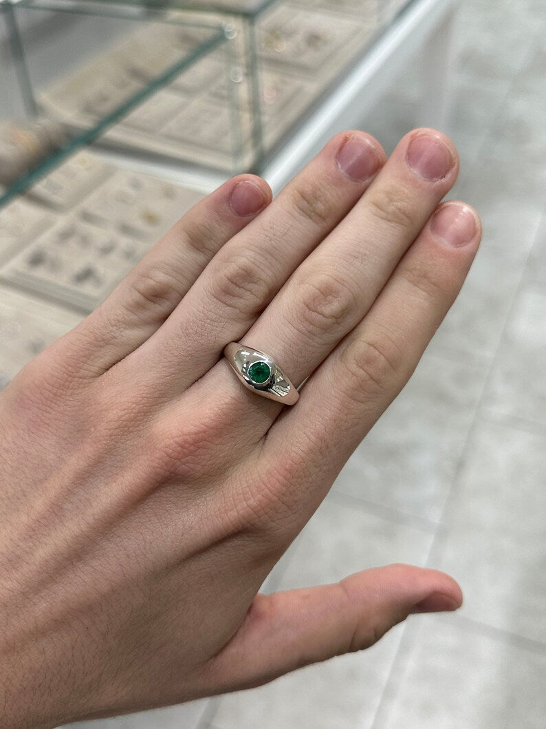 0.60ct Round Cut Unisex Sterling Silver Emerald Solitaire Pinky Ring for Men - Elegant Jewelry Gift for Wedding, Anniversary & Special Occasions