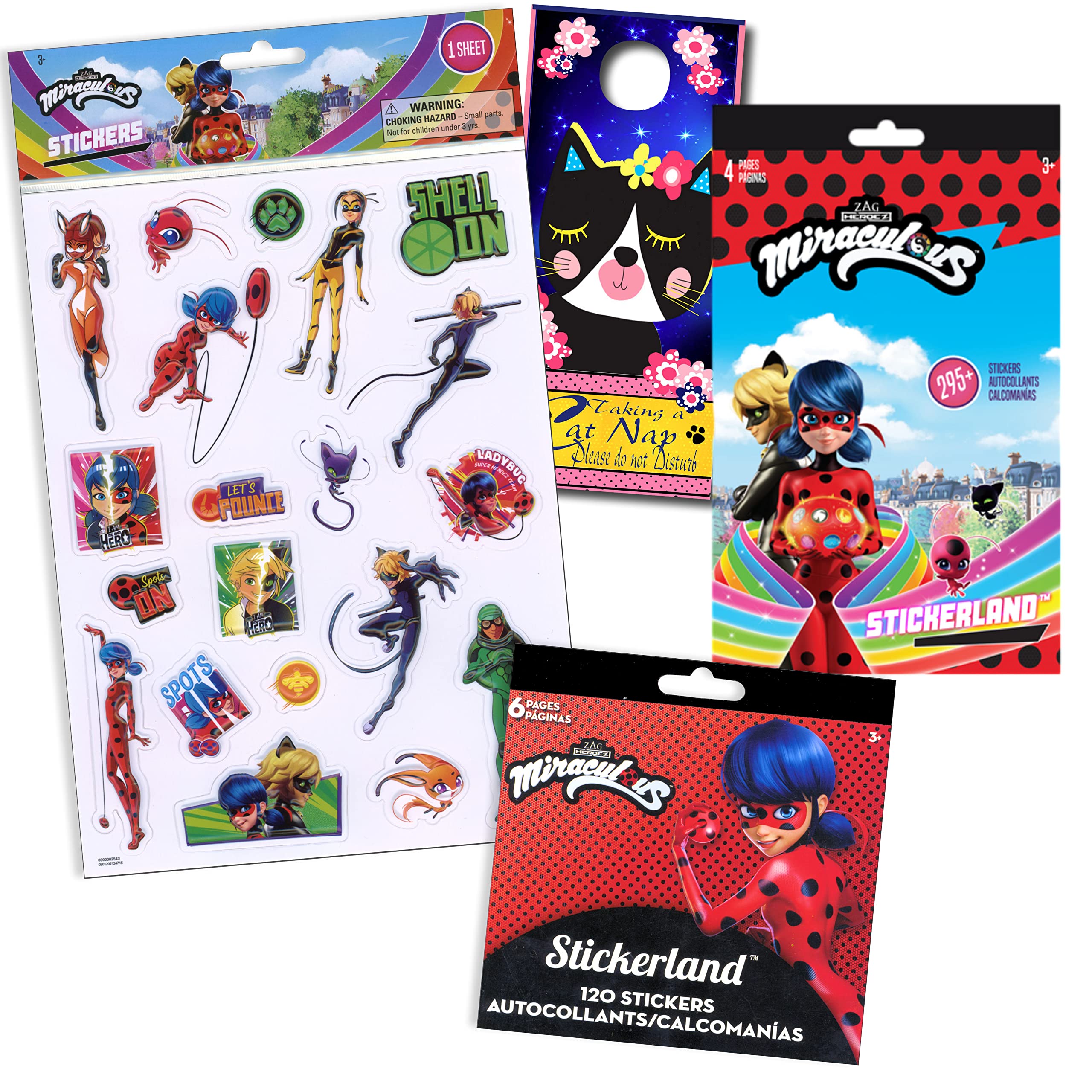 Miraculous Ladybug and Cat Noir Activity Bundle - Stickers, Raised Stickers & 2-Sided Door Hanger for Kids | Perfect for Birthday Parties, School Projects & Room Decor