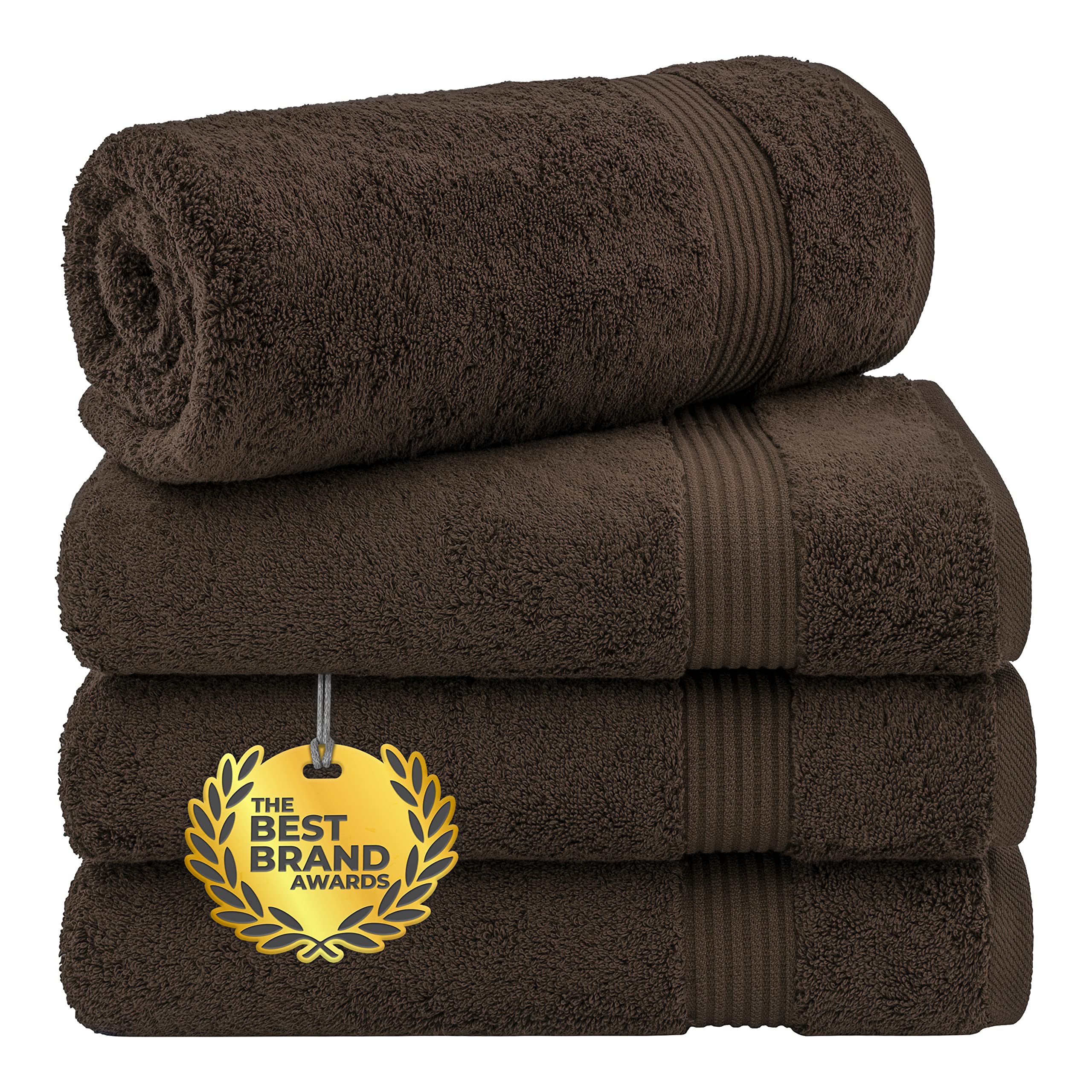 Premium 100% Cotton 4-Piece Turkish Bath Towel Set - Ultra Soft & Absorbent Luxury Bath Towels for Spa, Gym & Home - Quick Dry Bathroom Towels (Brown) - Perfect for Hotels, Guest Rooms & Everyday Use