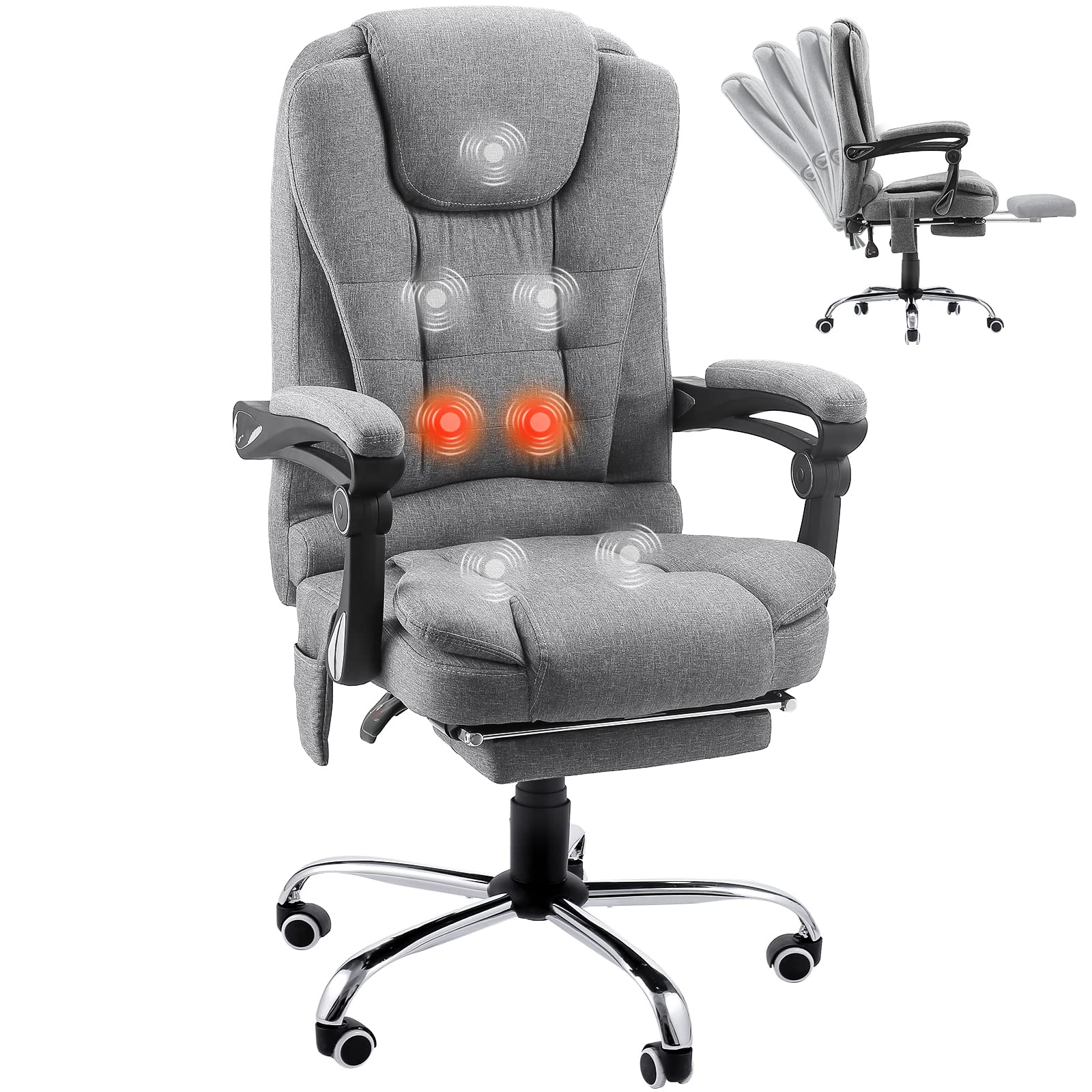 YODOLLA Heated Massage Office Chair - Adjustable Height & Backrest, Lumbar Support, Leather & Fabric Executive Desk Chair for Home Office - Perfect for Long Work Hours & Back Pain Relief