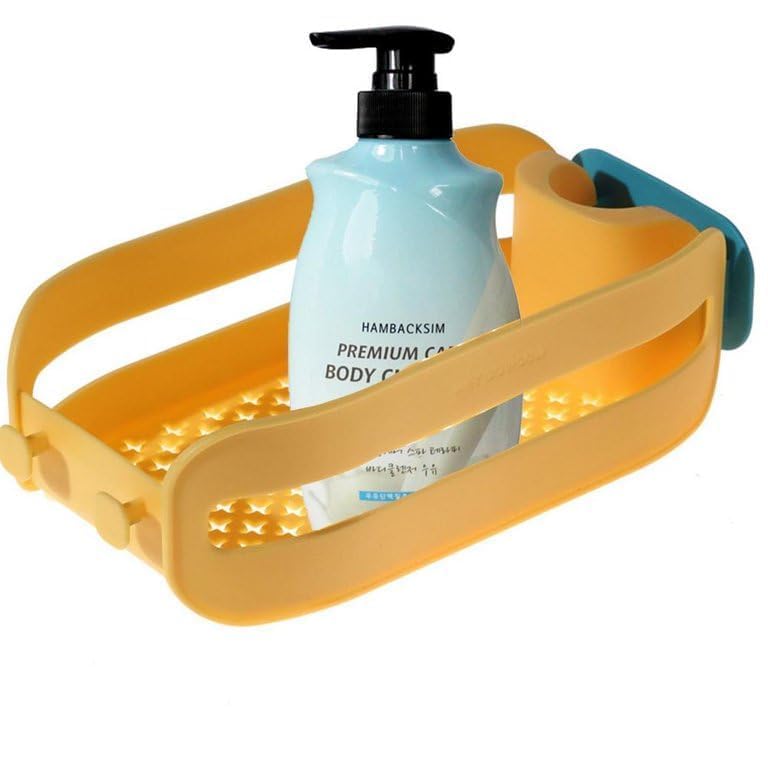 Arkit Plastic Faucet Drain Basket - Sink Organizer & Sponge Drain Rack with Wall Mount - Yellow | Kitchen Sink Storage for Sponges, Soap & Utensils | Perfect for Small Kitchens, RVs & Bathrooms