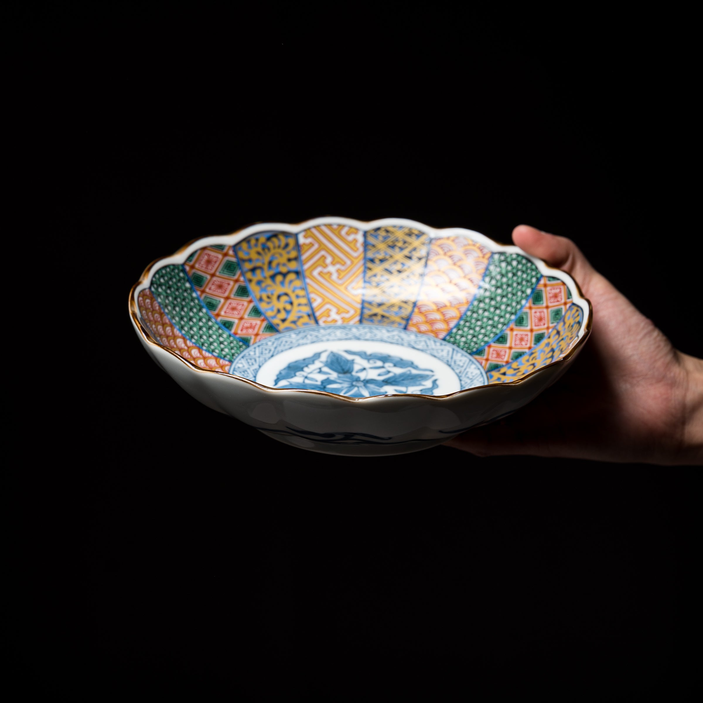 Authentic Japanese Somenishiki Mino Ware Ceramic Bowl 20cm - Handcrafted Aesthetic Tableware for Ramen, Sushi & Asian Dining