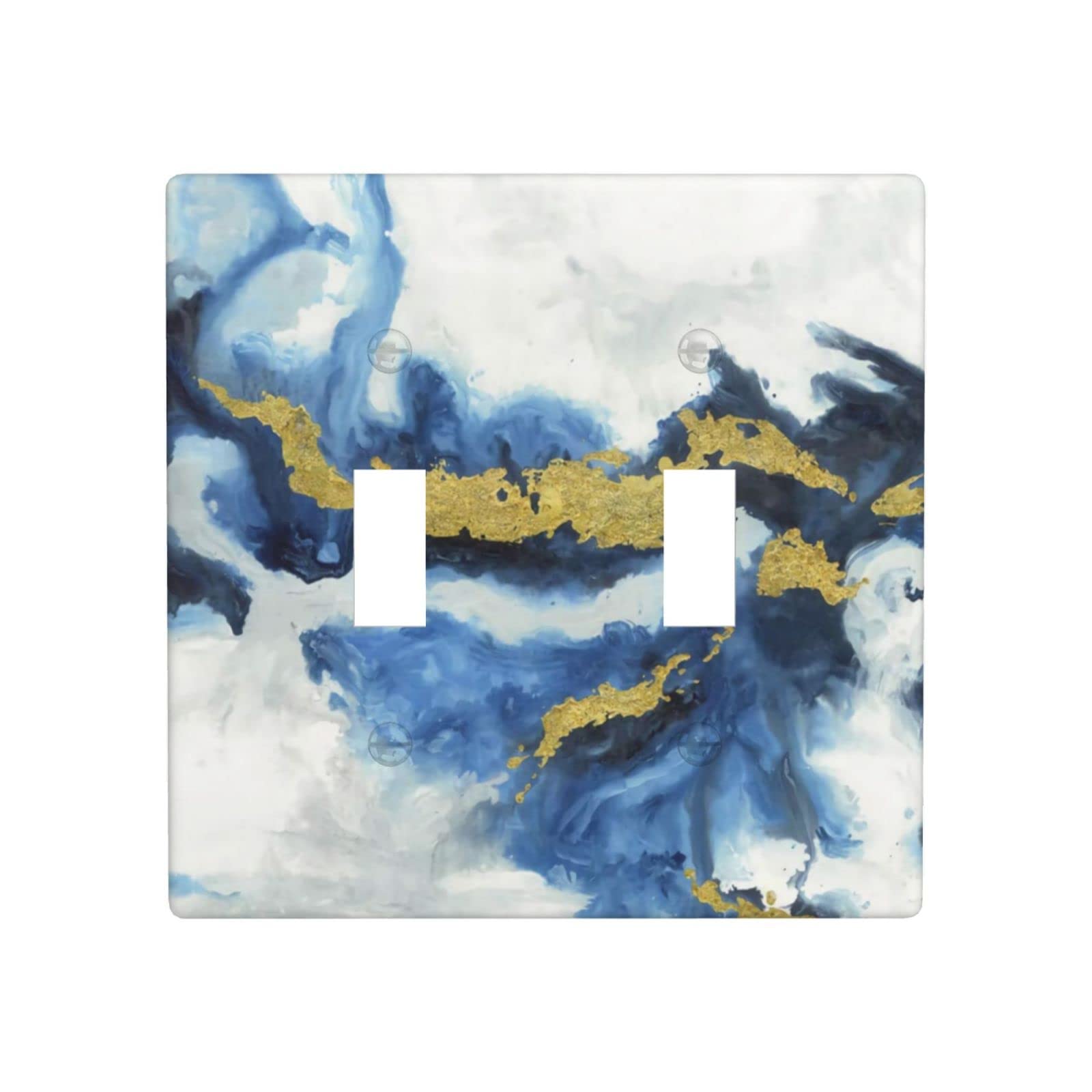 Abstract Blue and White Decorative Light Switch Cover - 2 Gang Toggle Wall Plate (4.5 x 4.5 Inch) for Kitchen, Bedroom, Living Room & Office - Modern Home Decor Upgrade
