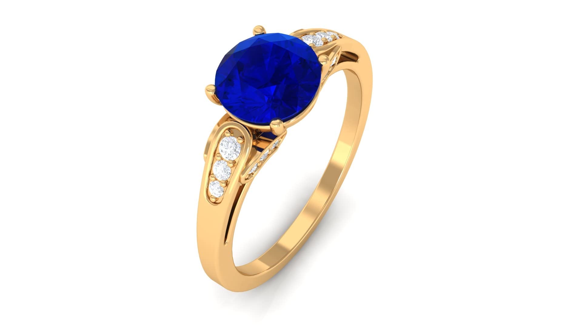 1.75 CT Lab-Created Blue Sapphire & Moissanite Ring in 14K Solid Gold | Elegant Minimalist Wedding Band, Engagement Ring for Women | Perfect for Anniversaries, Proposals & Special Occasions