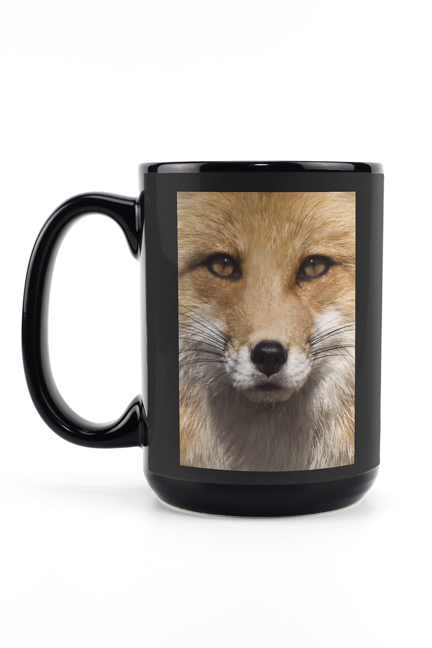 Lantern Press Fox Face 15oz Black Ceramic Coffee Mug - Microwave & Dishwasher Safe - Perfect for Tea, Hot Chocolate & Office Use