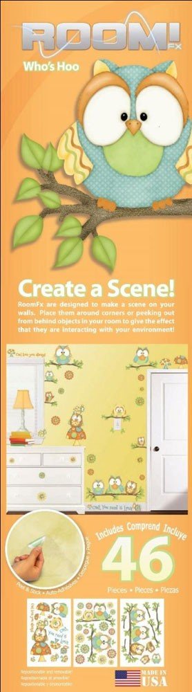 Who's Hoo Baby Owls Giant Peel and Stick Wall Decals - Removable & Reusable Nursery Wall Stickers for Kids Room Decor - Perfect for Baby Showers, Children's Bedrooms and Playrooms