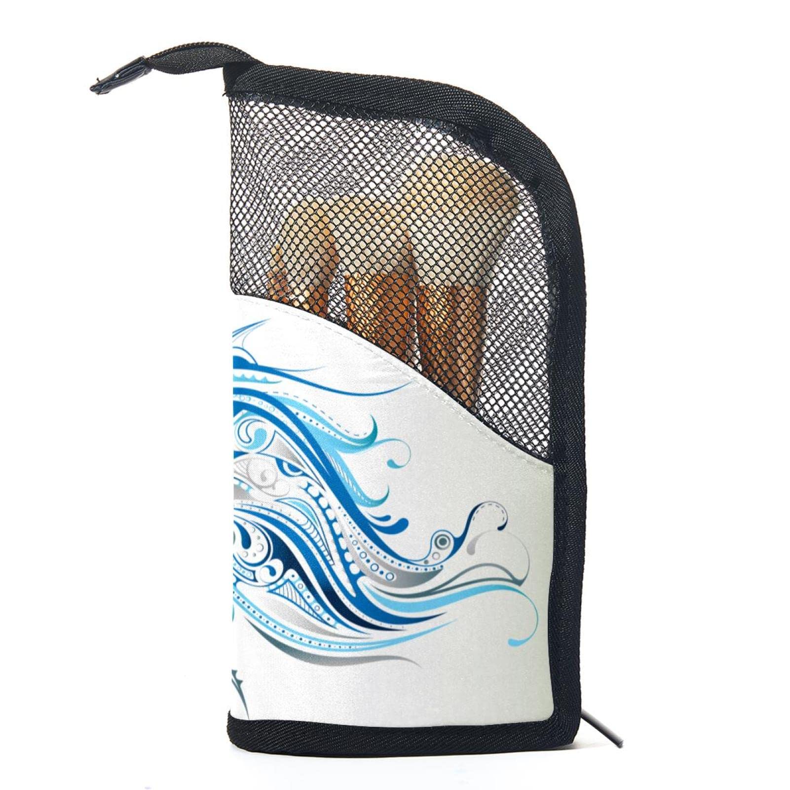 Premium Makeup Brush Organizer Bag with 12 Brushes - Blue Goldfish Print Cosmetic Brush Holder Case for Travel & Home Storage | Portable Makeup Brush Storage Solution for Artists & Professionals