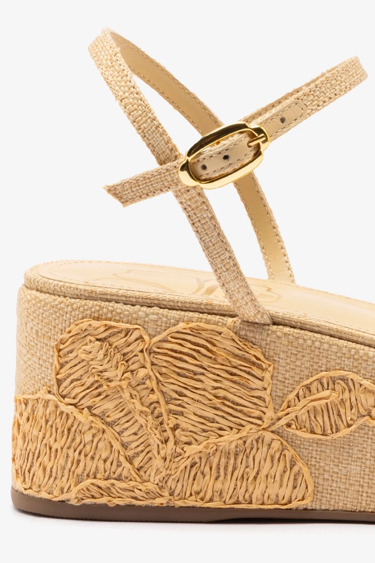 Gio Women's Flatform Sandals in Beige Raffia with Hibiscus Embroidery - Comfortable Summer Beach Shoes for Vacation & Outdoor Wear
