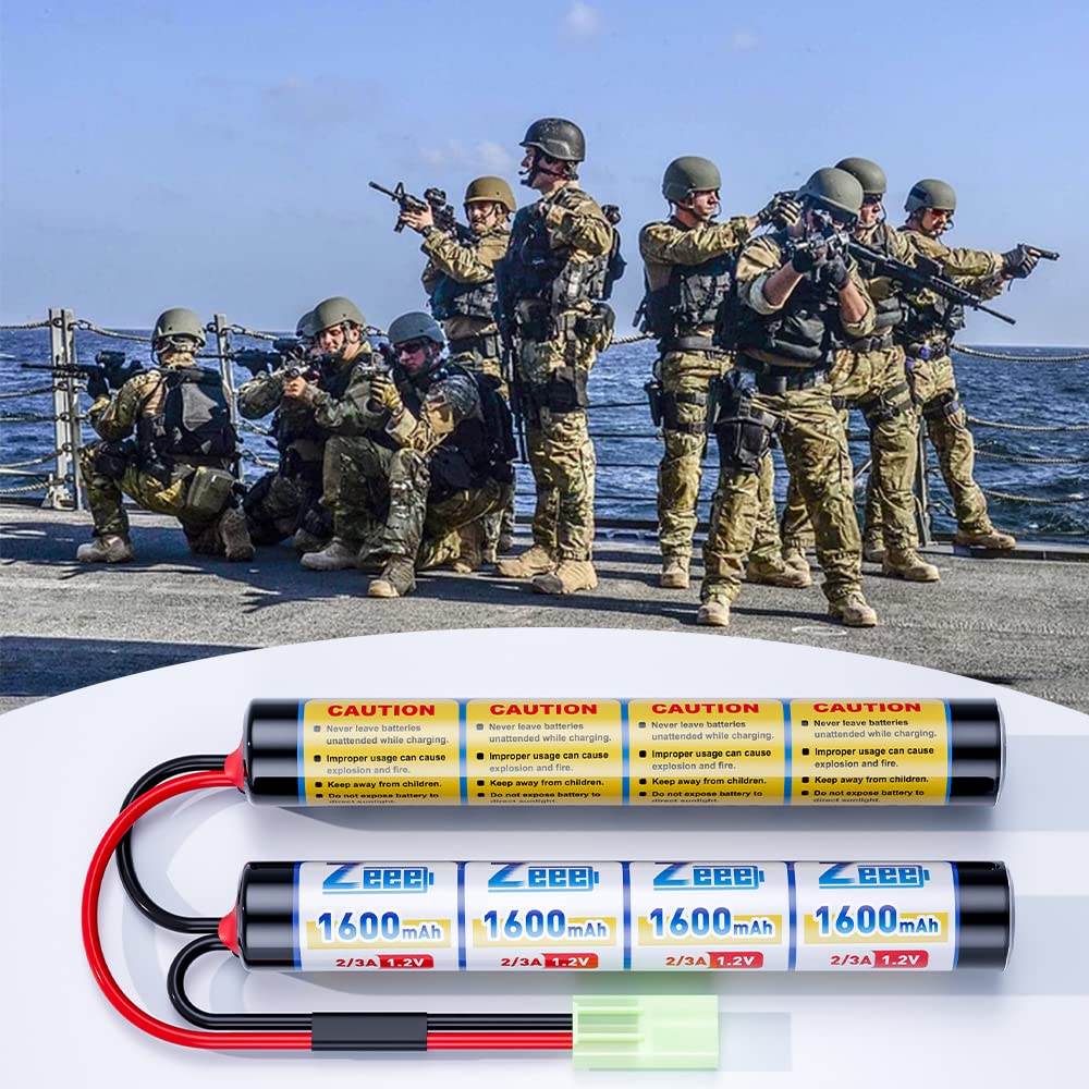 Zeee 9.6V 1600mAh NiMH Airsoft Battery with Mini Tamiya Plug (2 Pack) - Perfect for RC Guns & Airsoft Battles