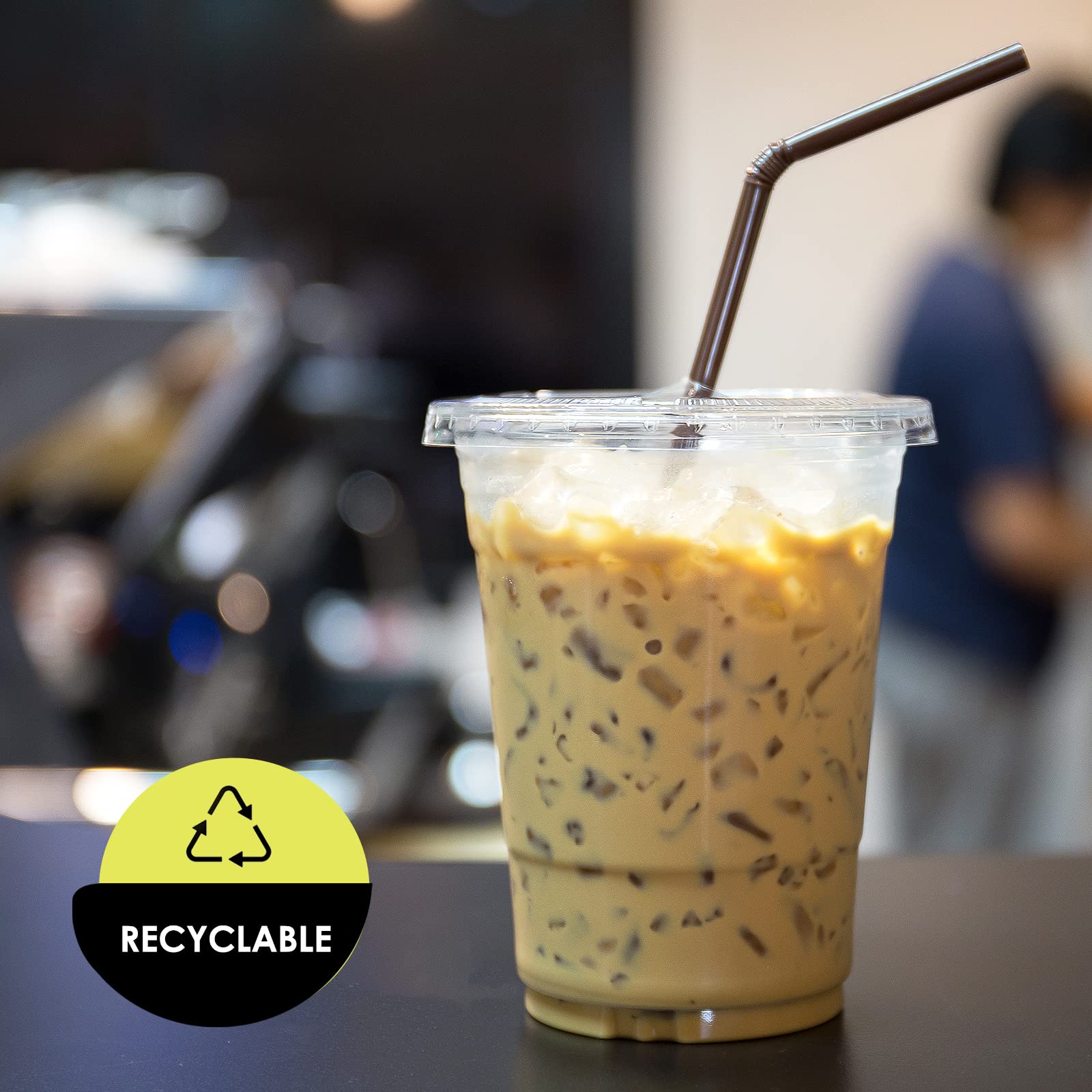 PAMI 100-Pack Disposable Flat Slot Lids for 16-24 Oz Plastic Cups | BPA-Free, Leakproof with Straw Hole | Perfect for Cold Drinks, Smoothies & Iced Coffee at Parties, Cafes & Takeout
