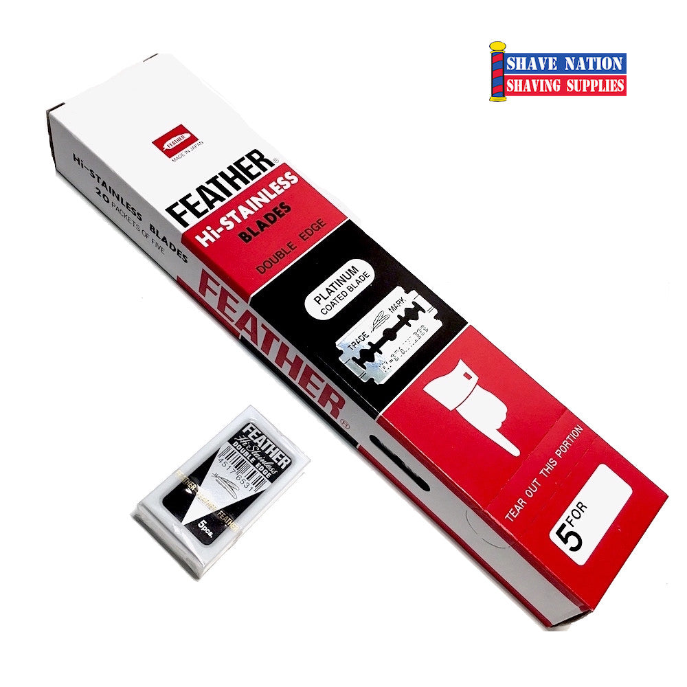 Feather Hi Stainless Double Edge Razor Blades - 100 Count (20x5) - Super Sharp & Smooth Shaving for Men - Perfect for Safety Razors, Beard Trimming & Travel Shaving Kits