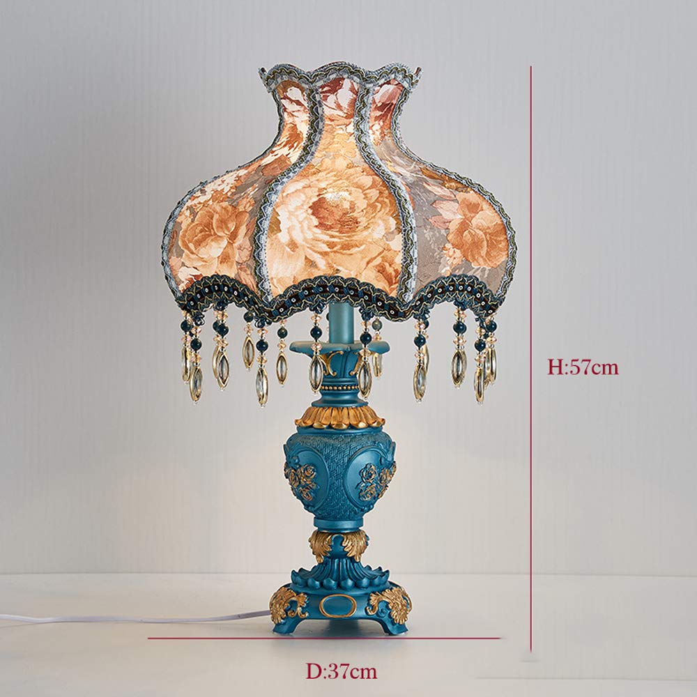Modern Blue Resin Table Lamp - Victorian Style Desk Light with Fabric Lampshade, Bedside Reading Lamp for Bedroom, Living Room & Dining Room | Romantic Ambient Lighting for Home Decor