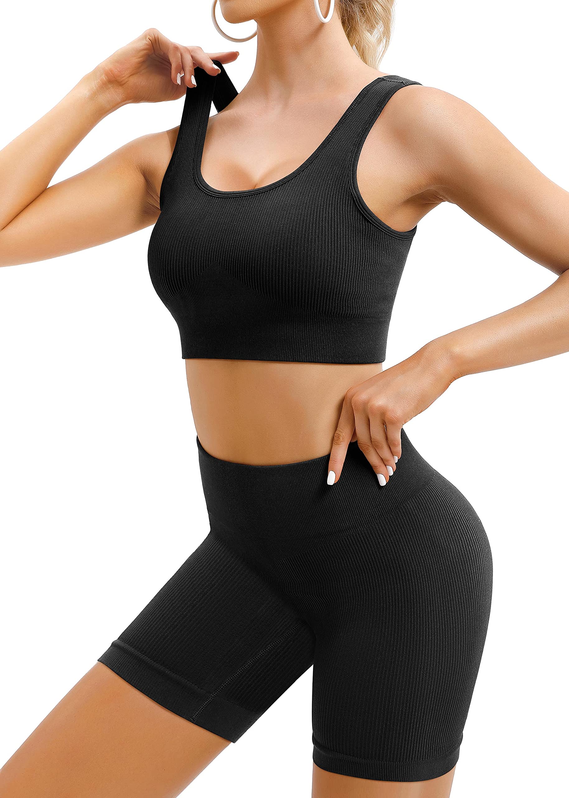 IUGA Women's 2-Piece Workout Set - High Waist Yoga Leggings & Ribbed Crop Top - Gym Activewear for Running, Pilates & Fitness Training
