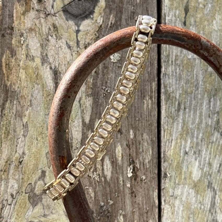 Elegant Sterling Silver Bar Bracelet with Fluted Beads & Gold Wash - Perfect for Everyday Wear, Date Nights & Special Occasions