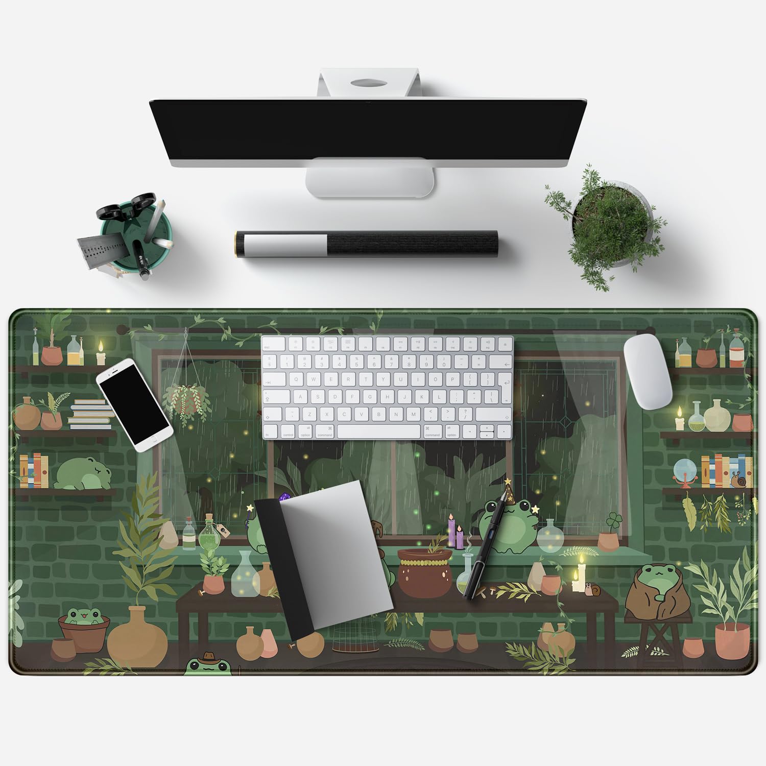 Kawaii Frog Mouse Pad - Large 31.5x15.7 Inch Cute Green Gaming Desk Mat with Stitched Edges for Computer Keyboard | Anime Office Accessories for Girls | Perfect for Home Office, Gaming Setup & School Workstation