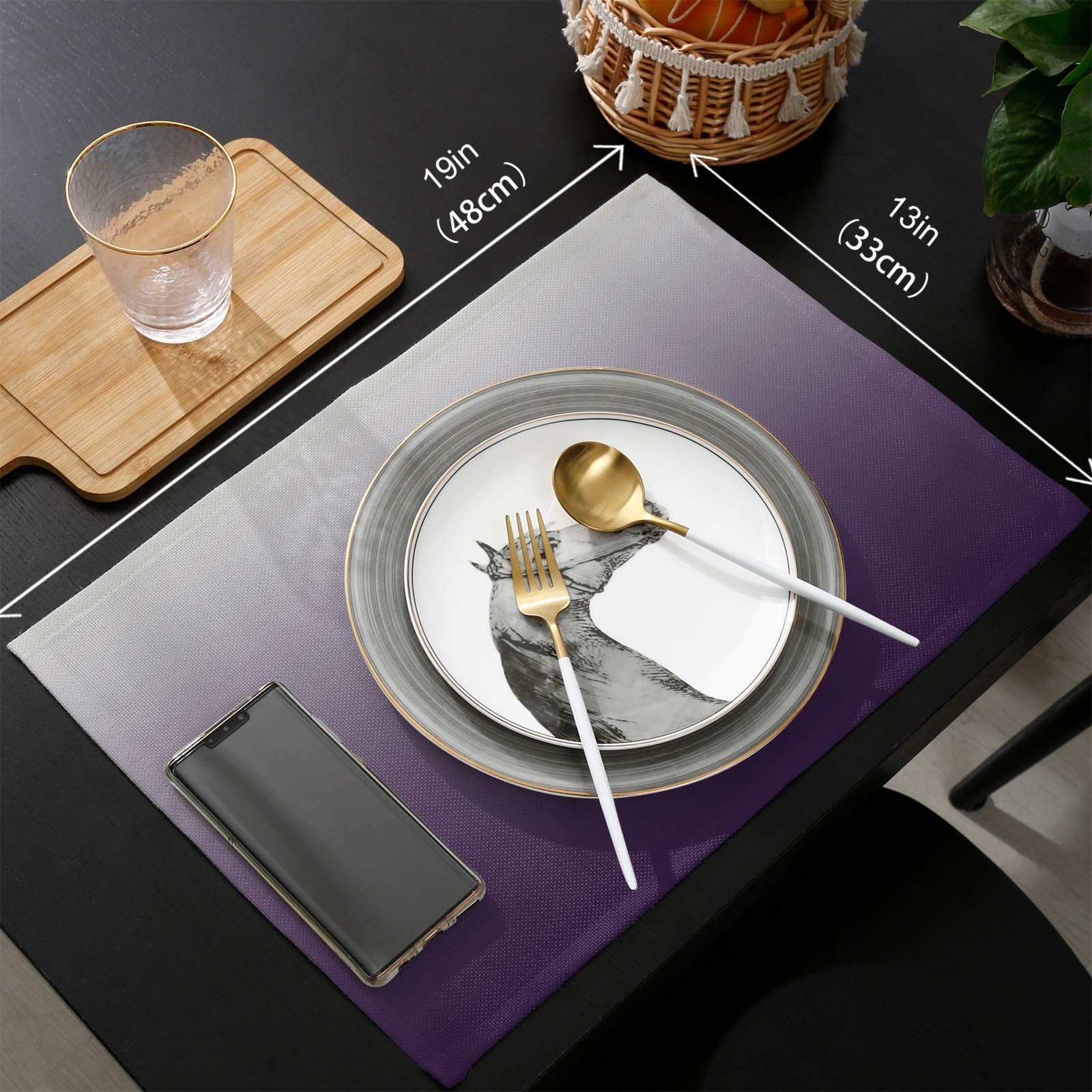 6-Pack Purple Grey Gradient Washable Placemats - 13