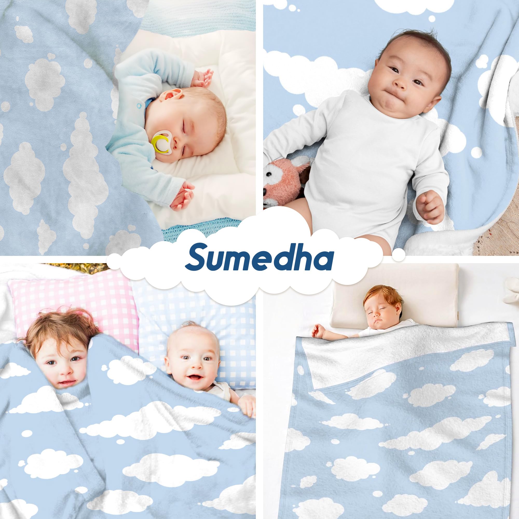 Soft Cloud Print Fleece Blanket - Blue & White Cozy Throw for Kids & Adults - Lightweight & Cute Blanket for Sofa, Chair, Bed - 120