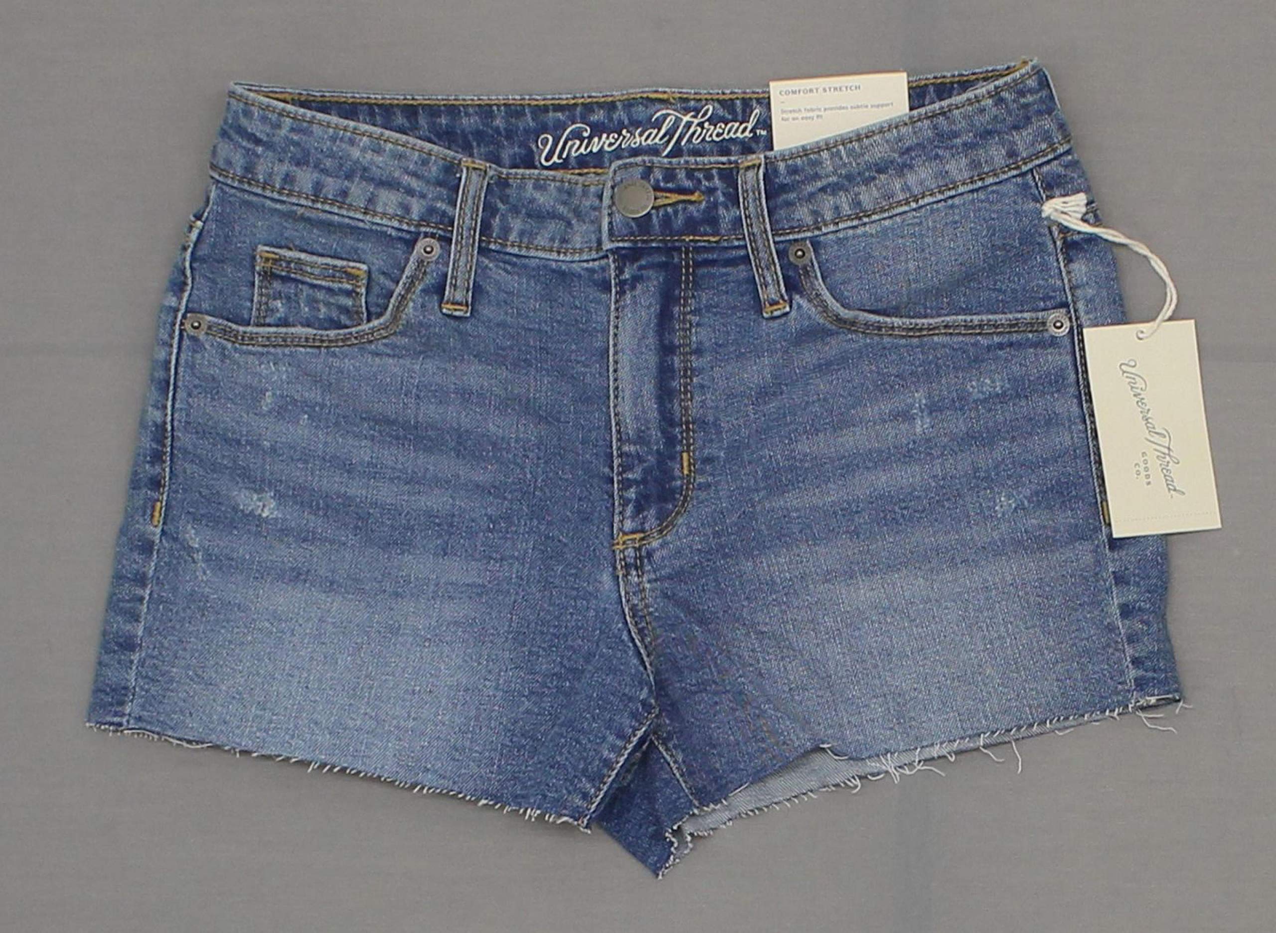 Universal Thread Women's High-Rise Raw Hem Jean Shorts | Distressed Denim Shorts for Summer | Perfect for Casual Outings, Beach Trips & Weekend Getaways