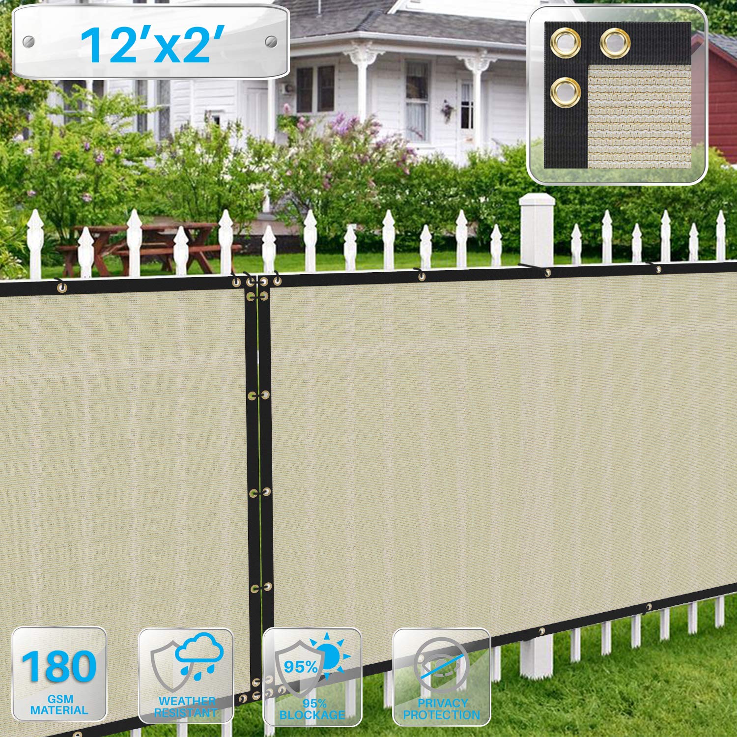 1'x202' Beige Privacy Screen Fence - UV Block Mesh Shade for Garden & Backyard